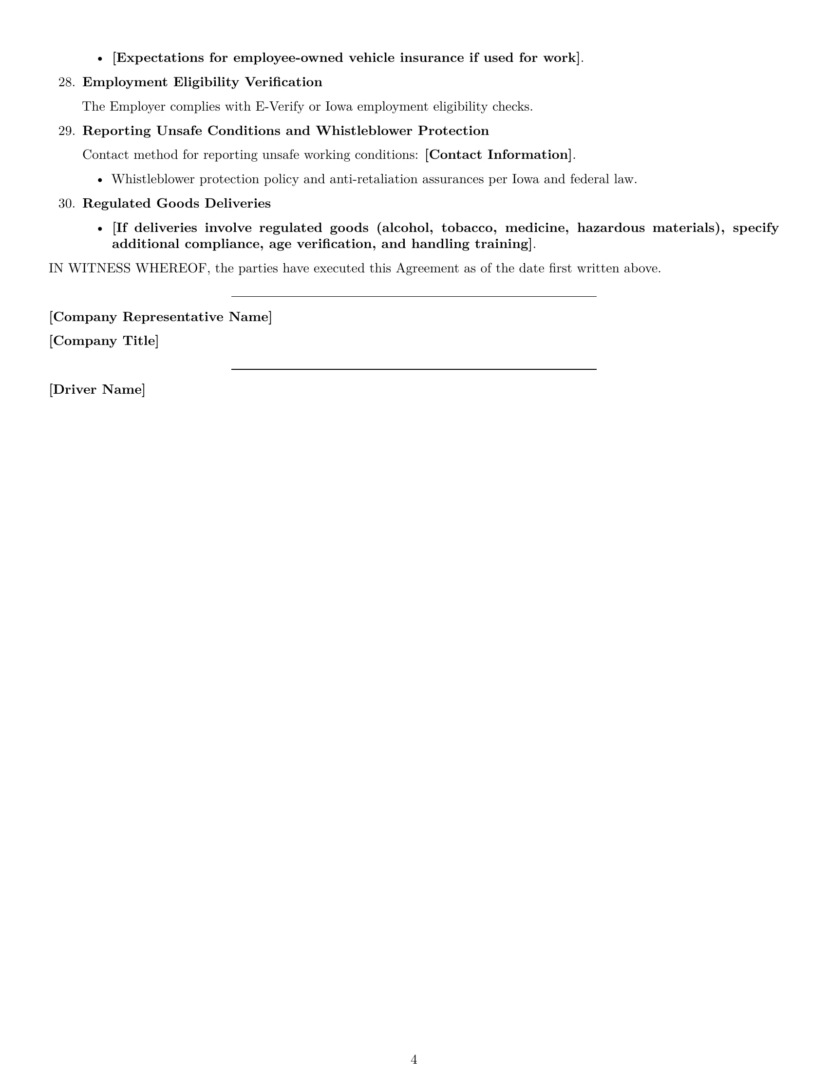 Preview page 4 of Free Iowa delivery driver employment contract template