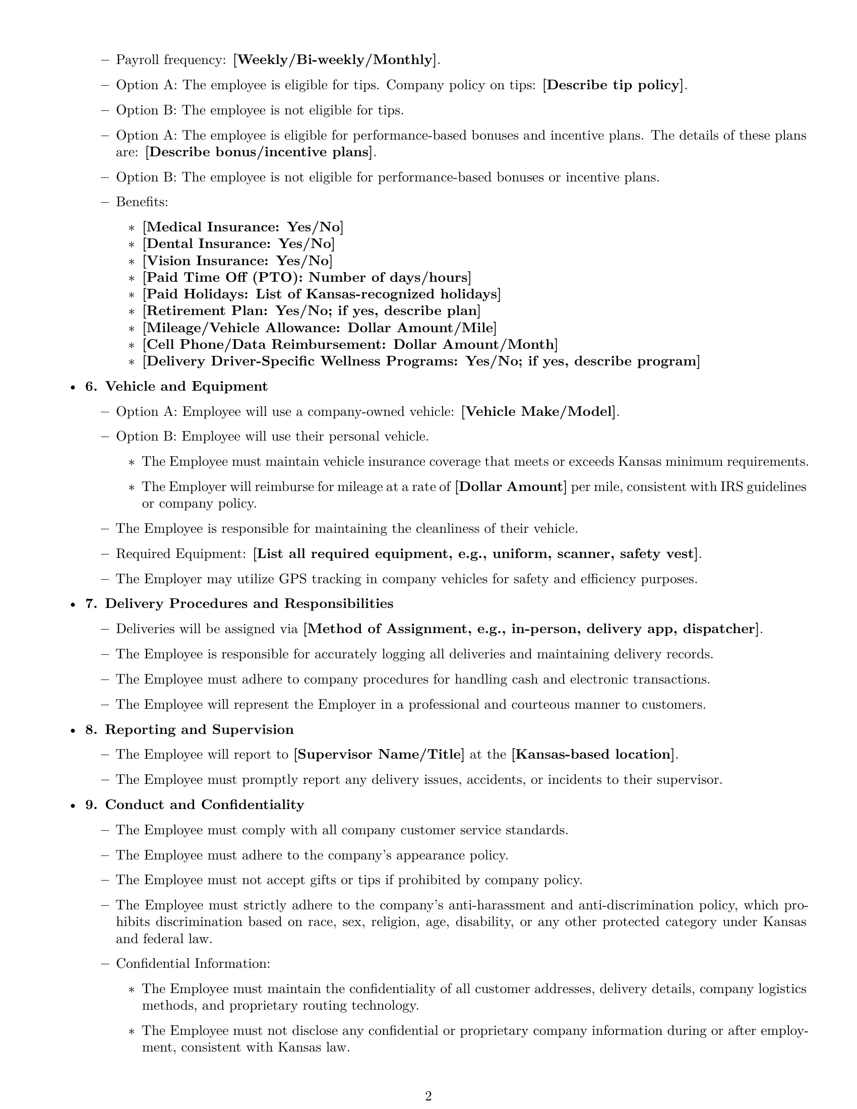 Preview page 2 of Free Kansas delivery driver employment contract template