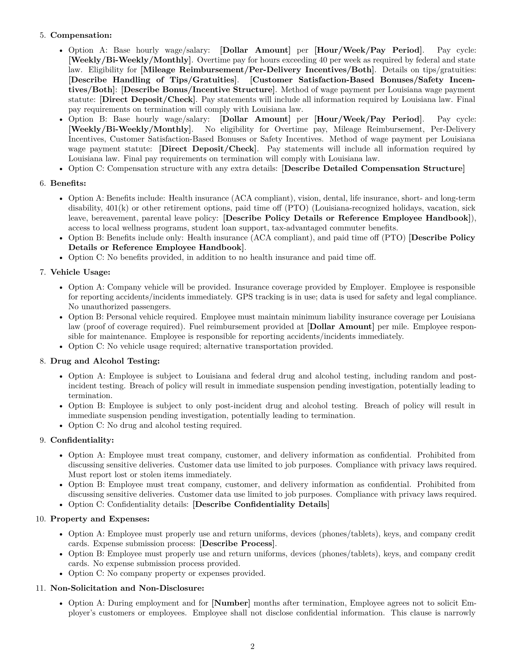Preview page 2 of Free Louisiana delivery driver employment contract template