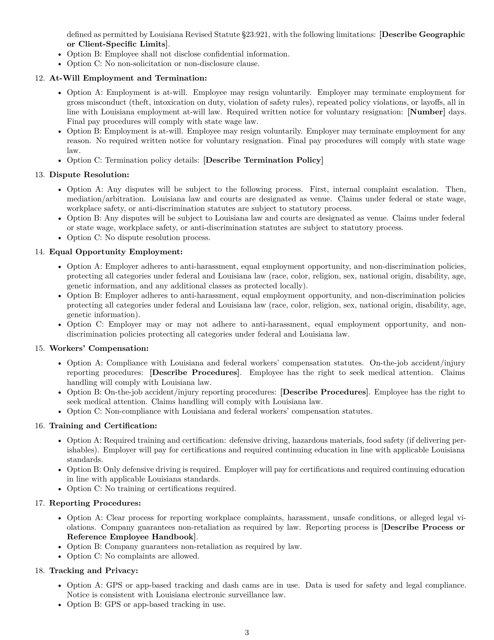 Preview page 3 of Free Louisiana delivery driver employment contract template