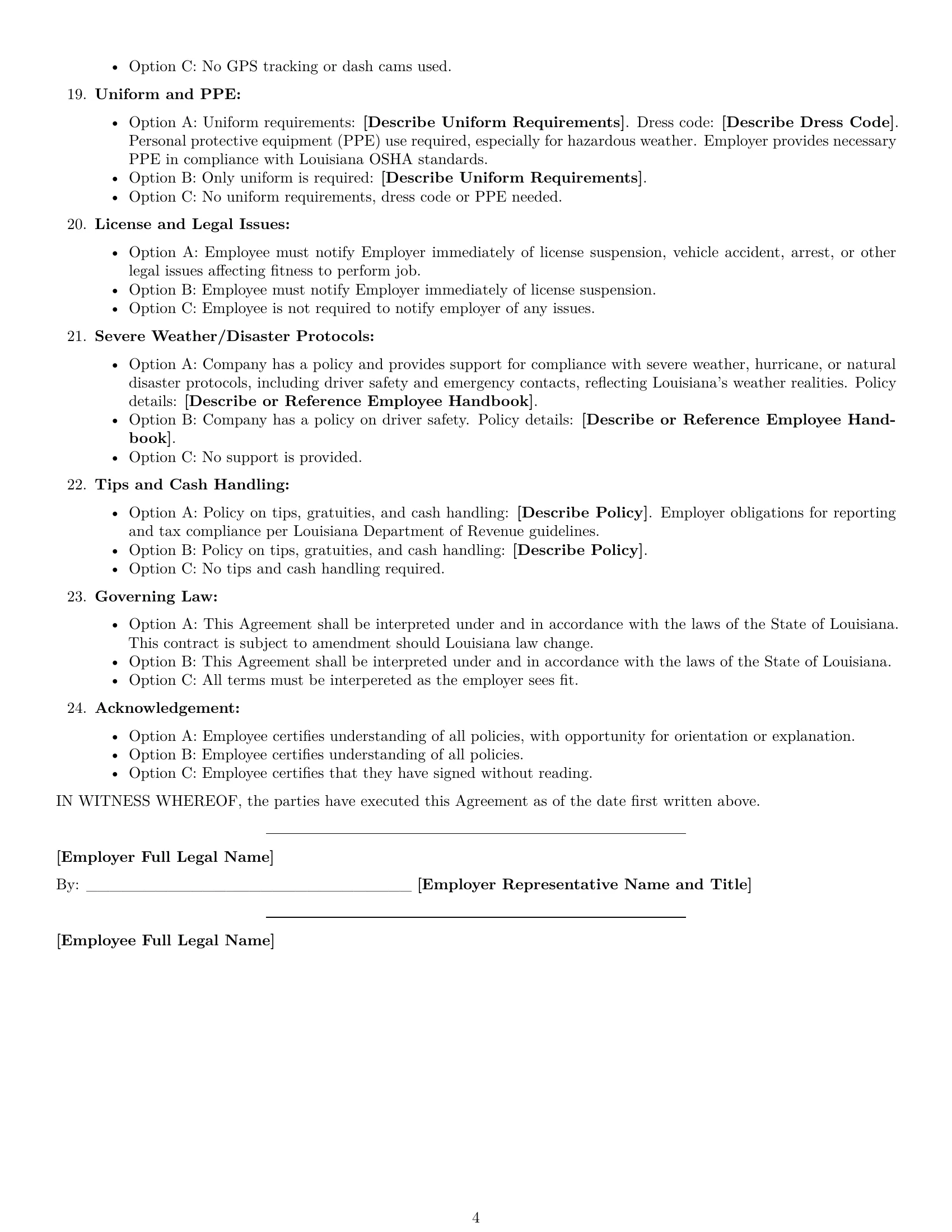 Preview page 4 of Free Louisiana delivery driver employment contract template
