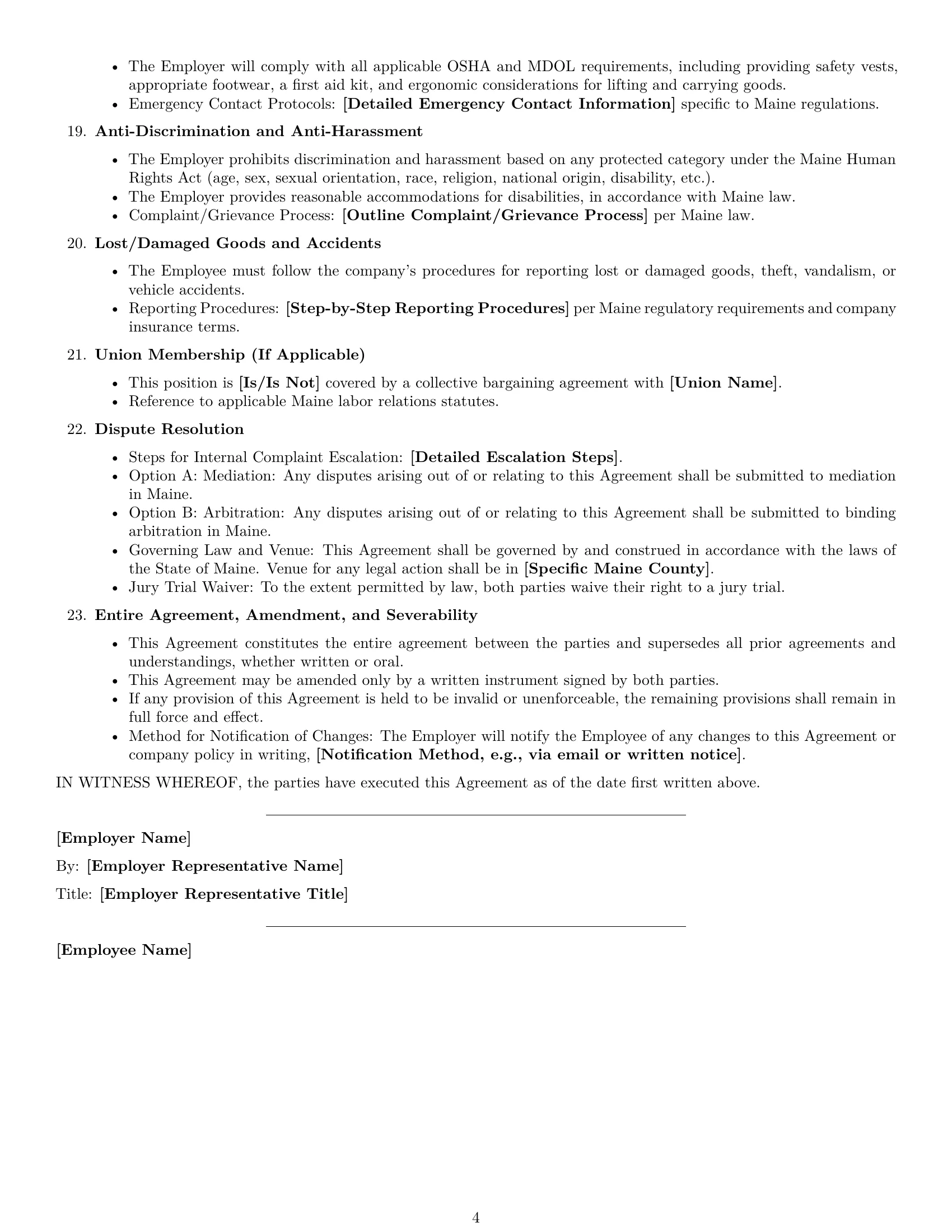 Preview page 4 of Free Maine delivery driver employment contract template