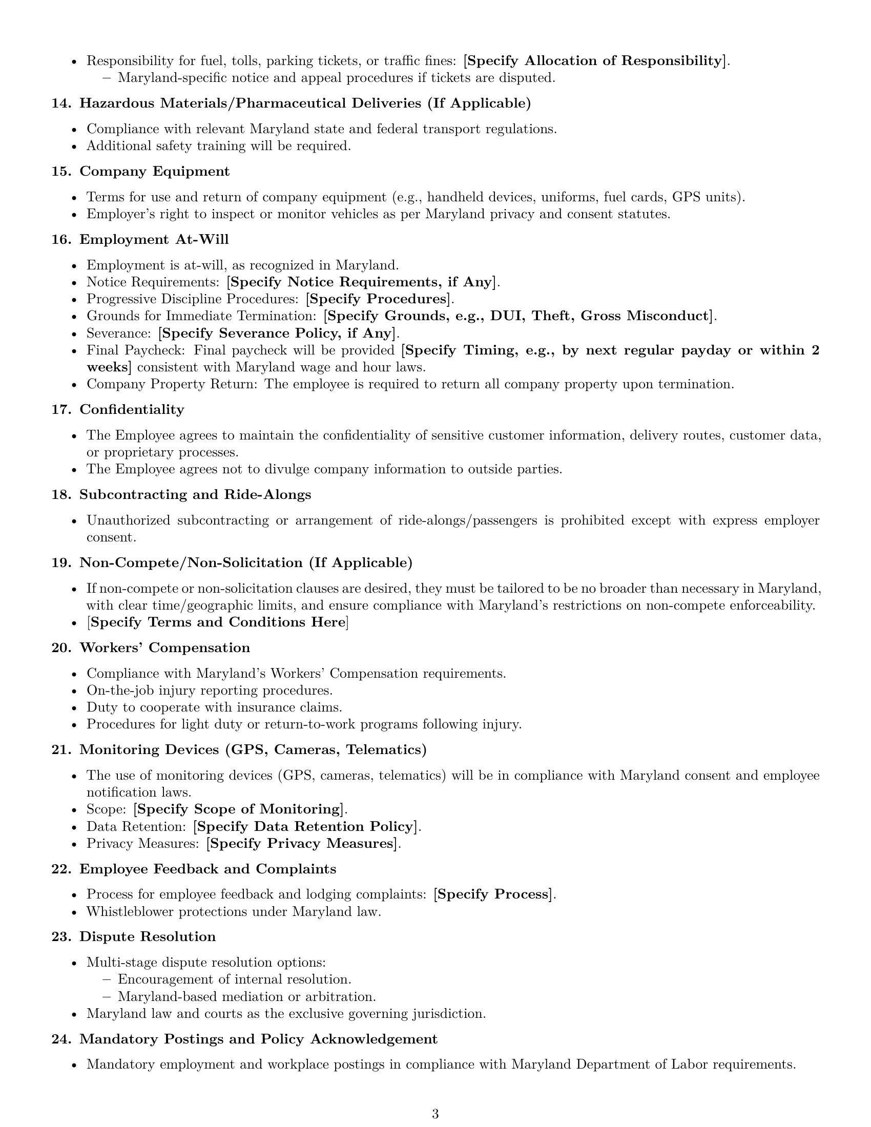 Preview page 3 of Free Maryland delivery driver employment contract template