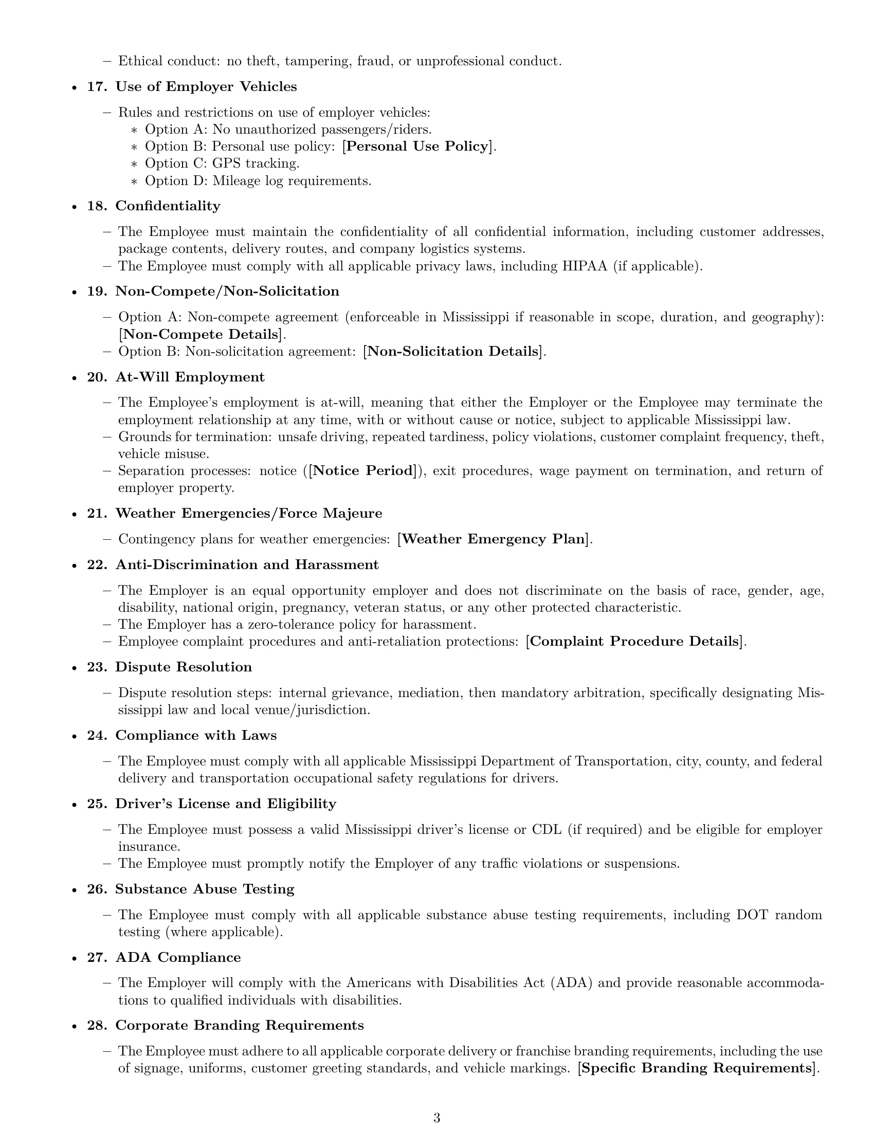 Preview page 3 of Free Mississippi delivery driver employment contract template