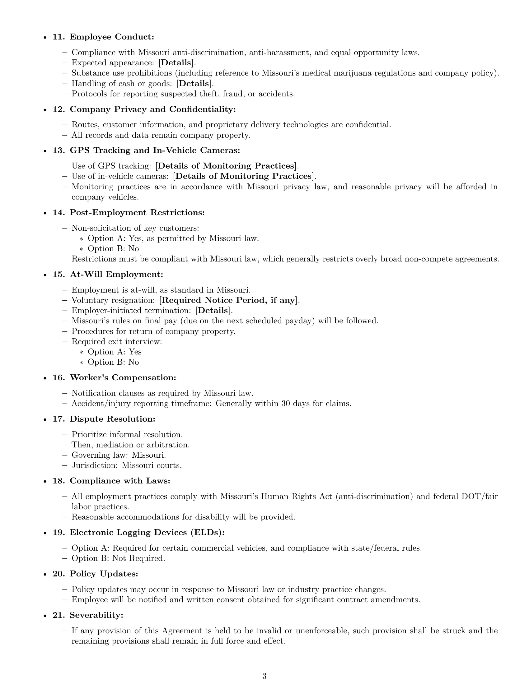 Preview page 3 of Free Missouri delivery driver employment contract template
