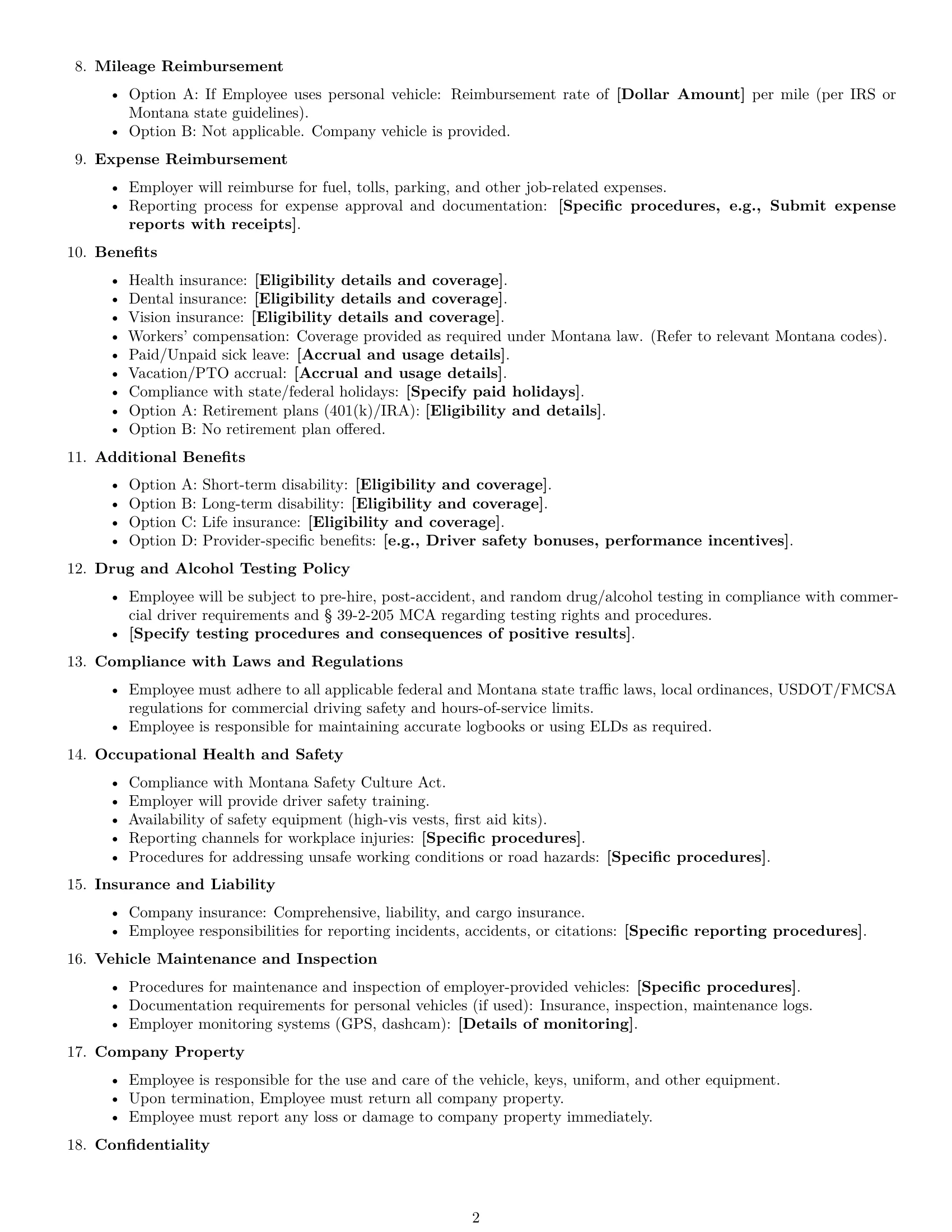 Preview page 2 of Free Montana delivery driver employment contract template