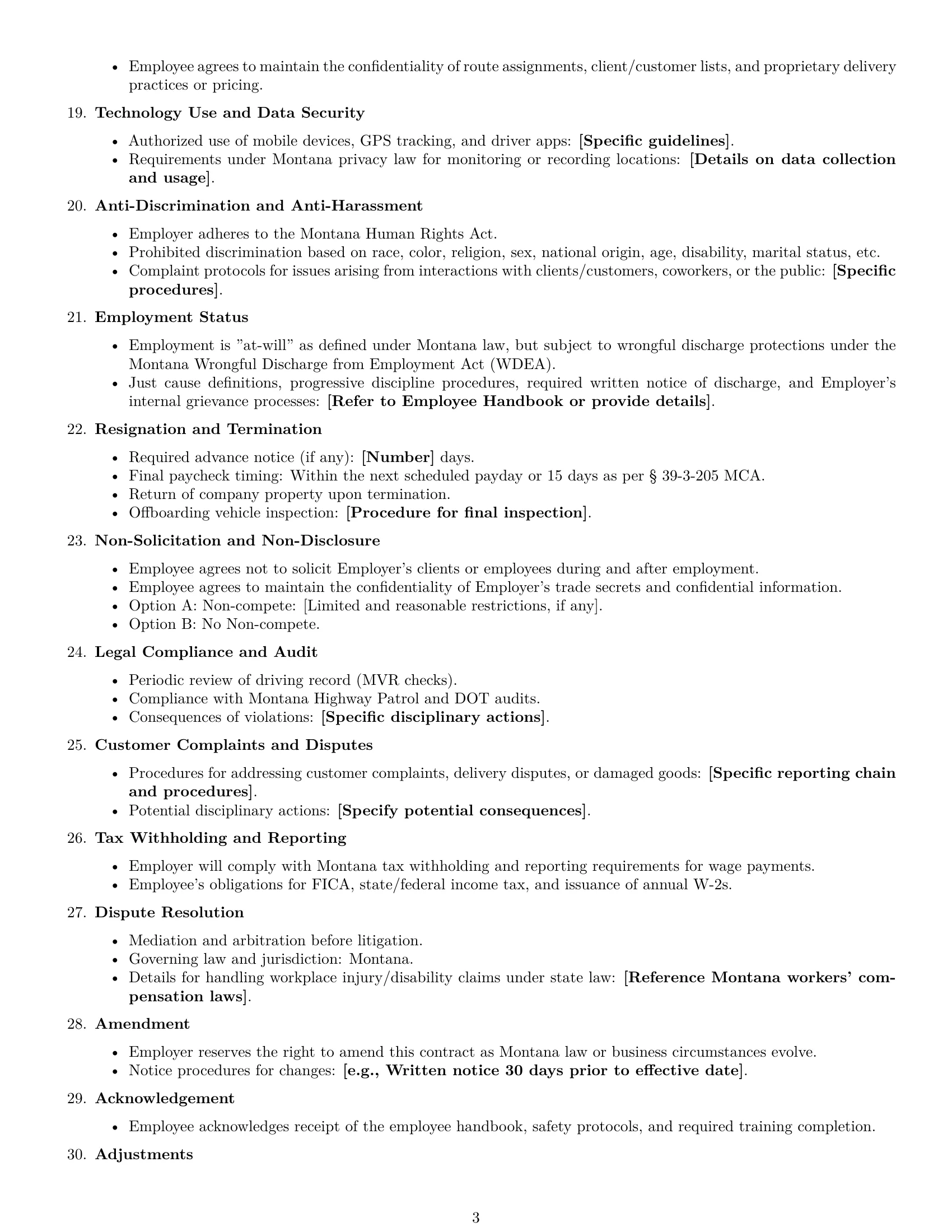 Preview page 3 of Free Montana delivery driver employment contract template
