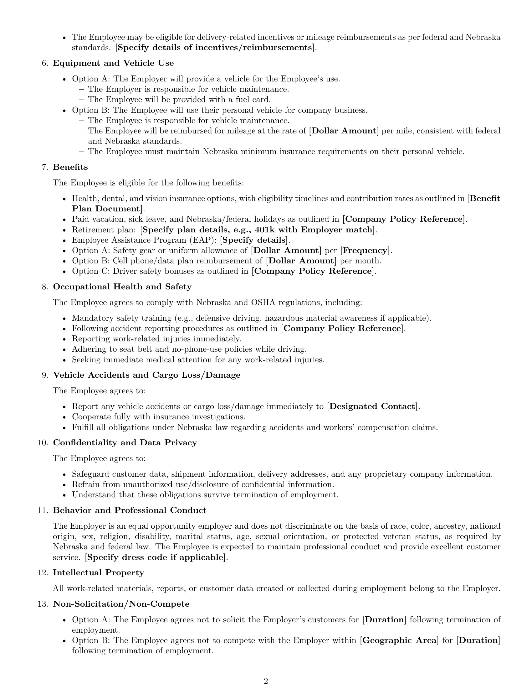 Preview page 2 of Free Nebraska delivery driver employment contract template