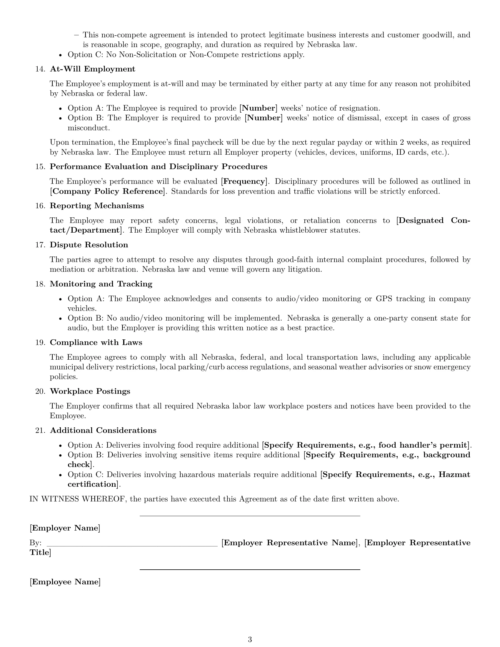 Preview page 3 of Free Nebraska delivery driver employment contract template