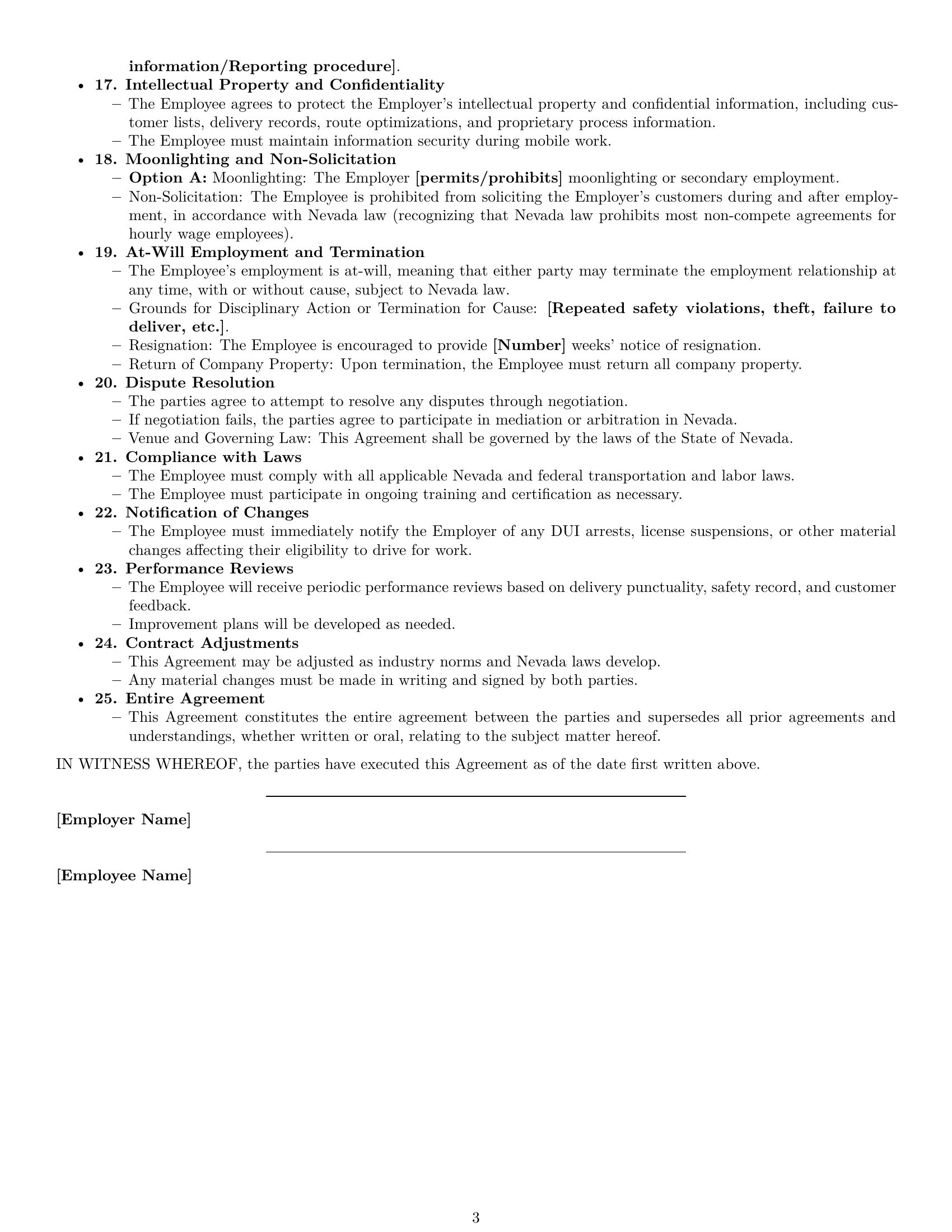 Preview page 3 of Free Nevada delivery driver employment contract template