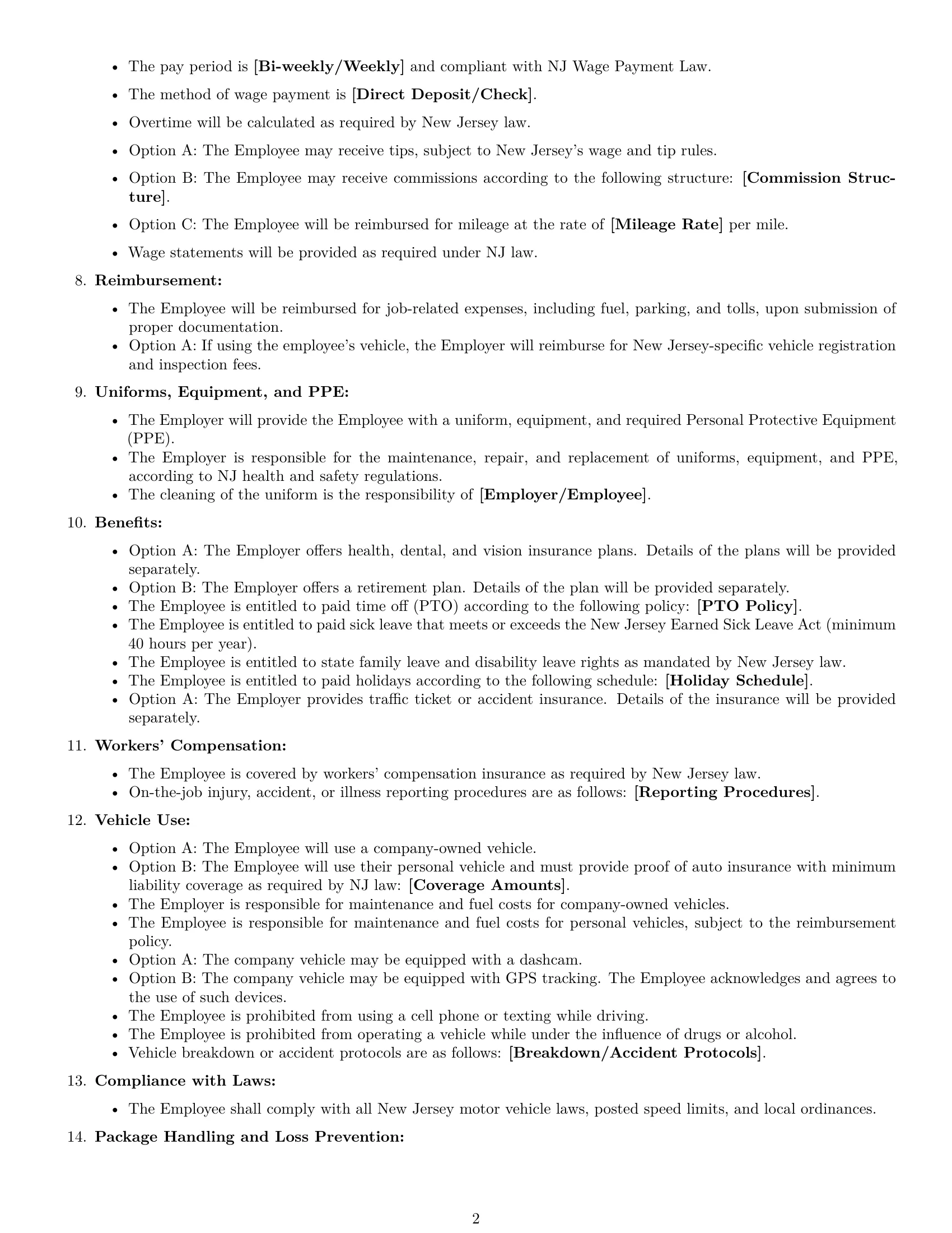 Preview page 2 of Free New Jersey delivery driver employment contract template