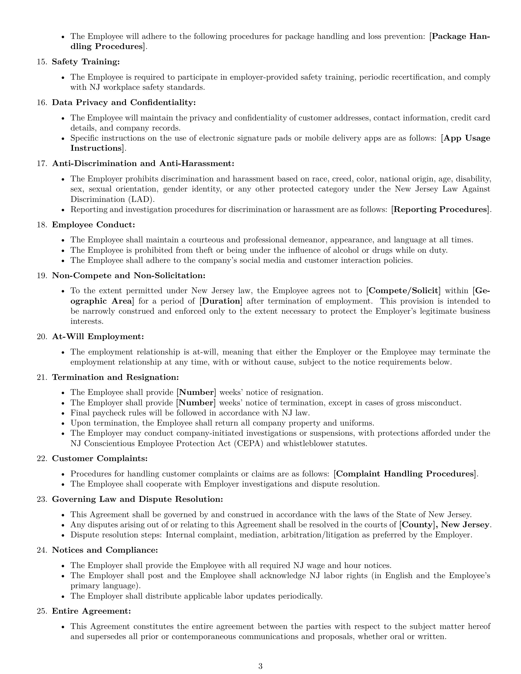 Preview page 3 of Free New Jersey delivery driver employment contract template