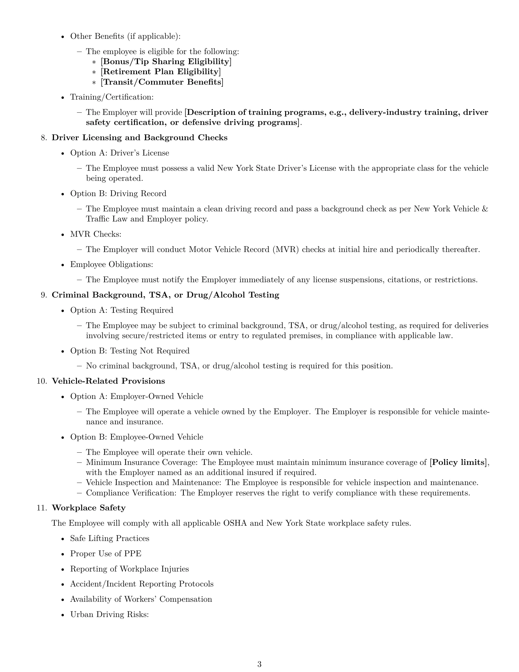 Preview page 3 of Free New York delivery driver employment contract template