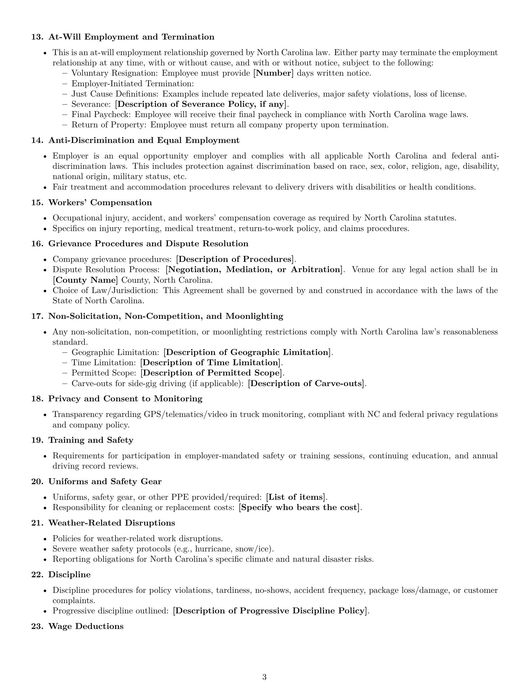 Preview page 3 of Free North Carolina delivery driver employment contract template