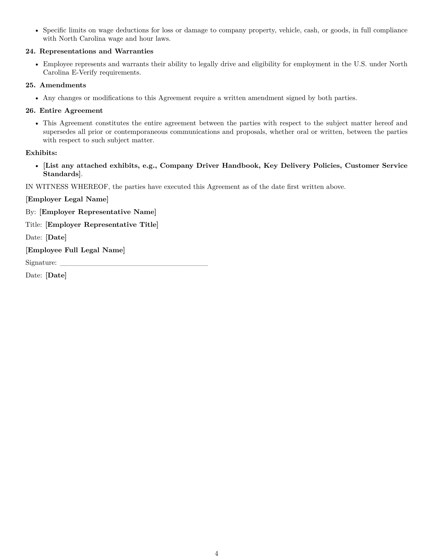 Preview page 4 of Free North Carolina delivery driver employment contract template