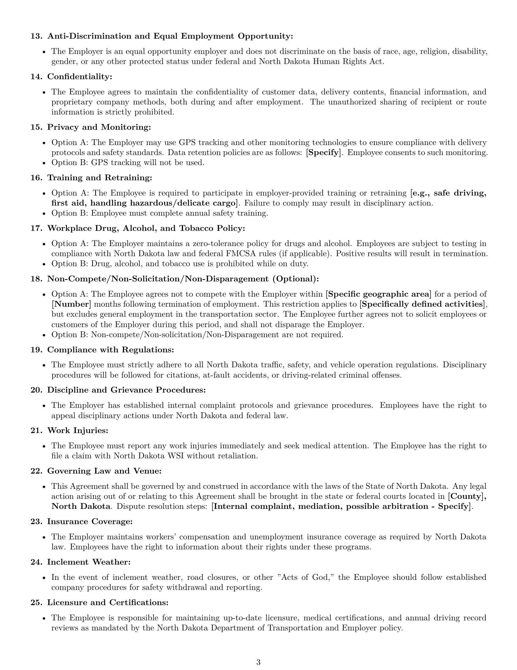 Preview page 3 of Free North Dakota delivery driver employment contract template