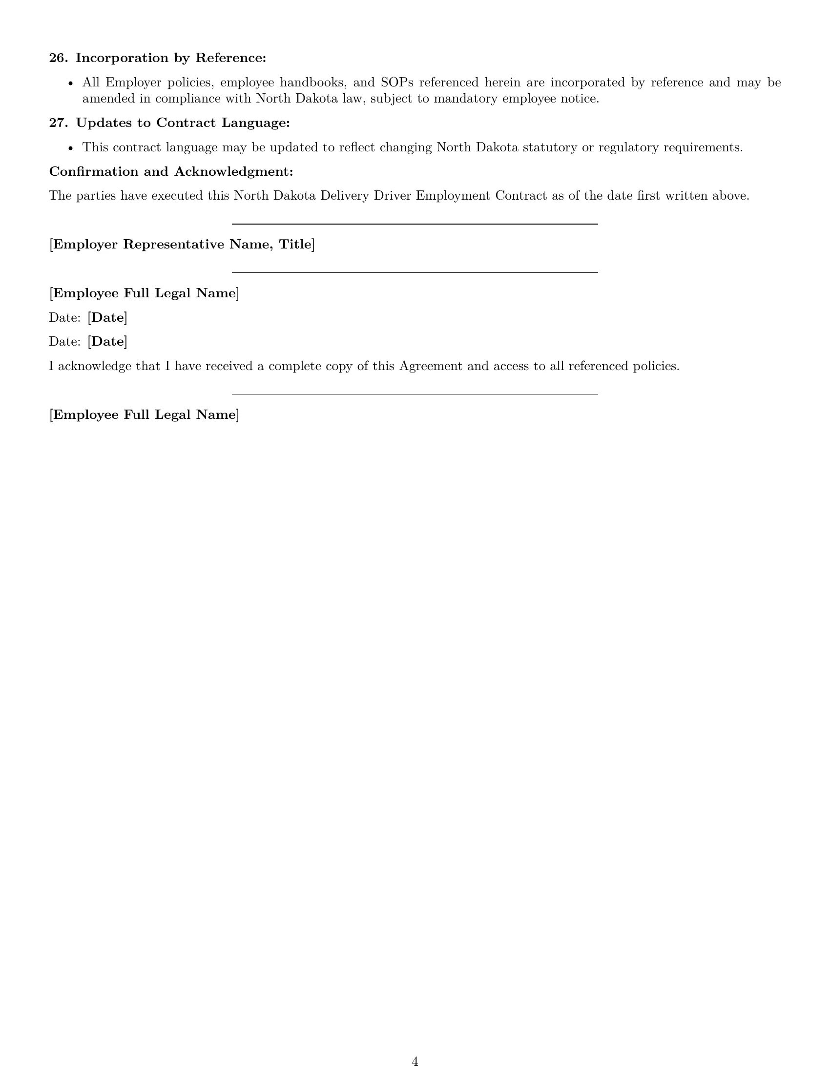Preview page 4 of Free North Dakota delivery driver employment contract template