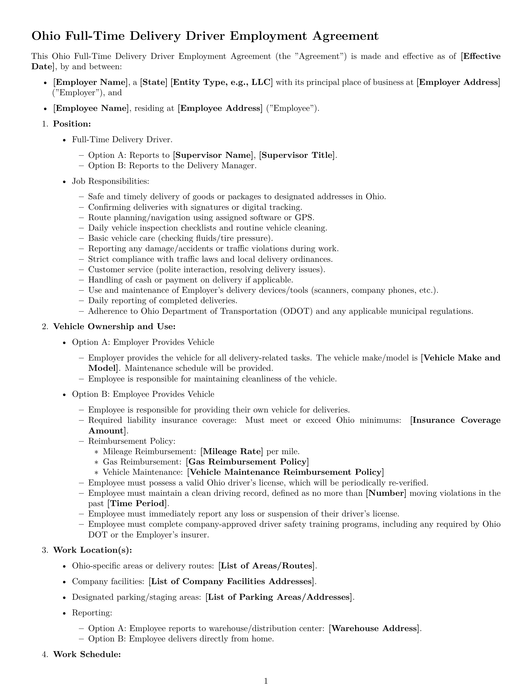 Preview page 1 of Free Ohio delivery driver employment contract template