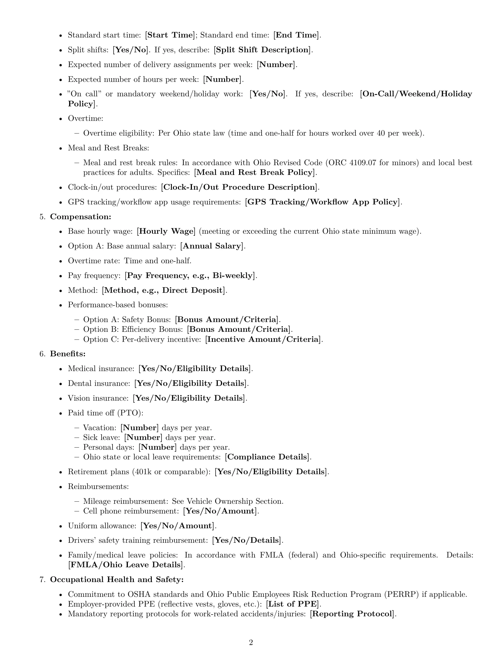 Preview page 2 of Free Ohio delivery driver employment contract template