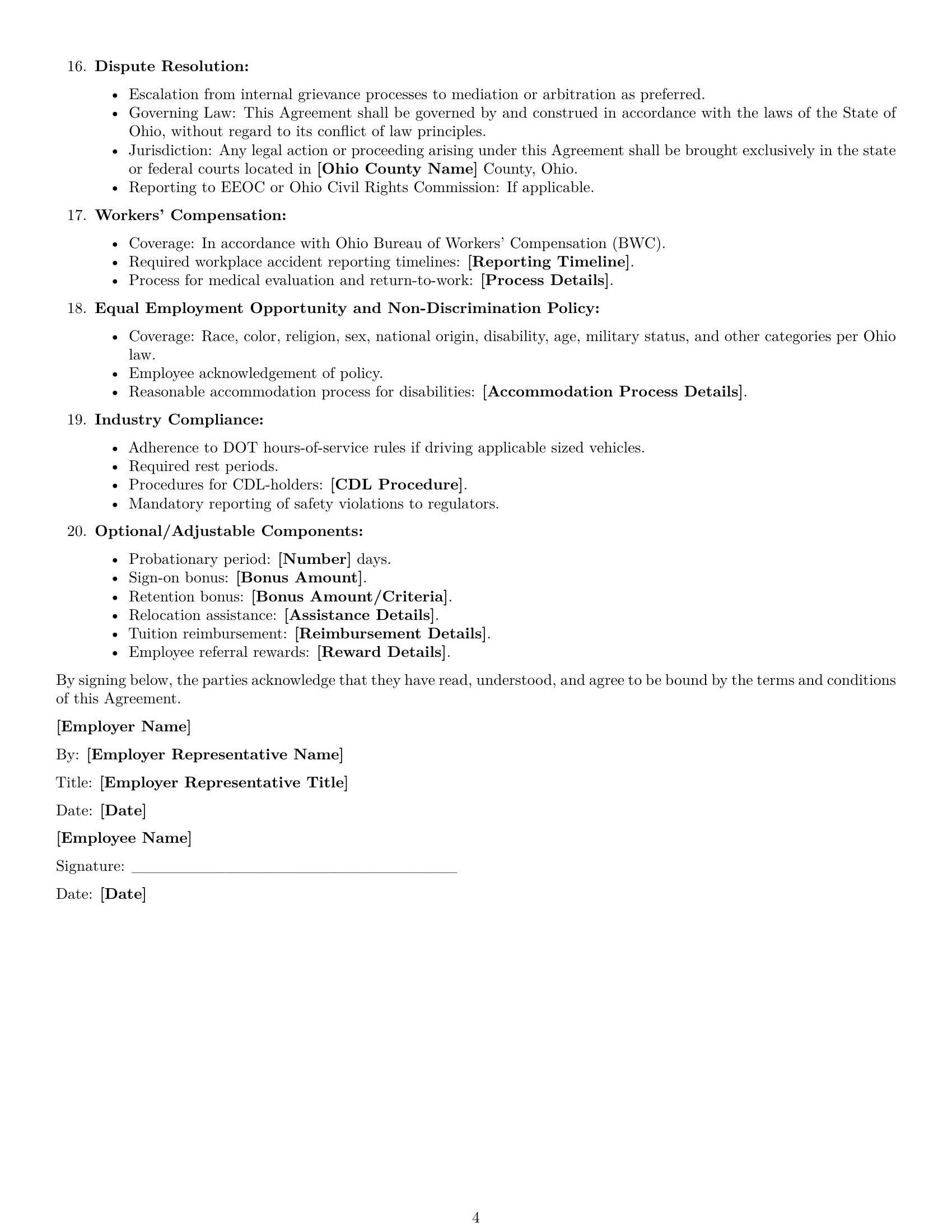Preview page 4 of Free Ohio delivery driver employment contract template