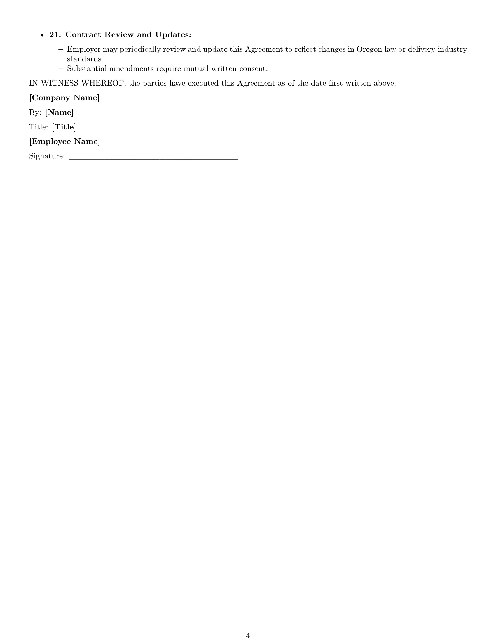 Preview page 4 of Free Oregon delivery driver employment contract template