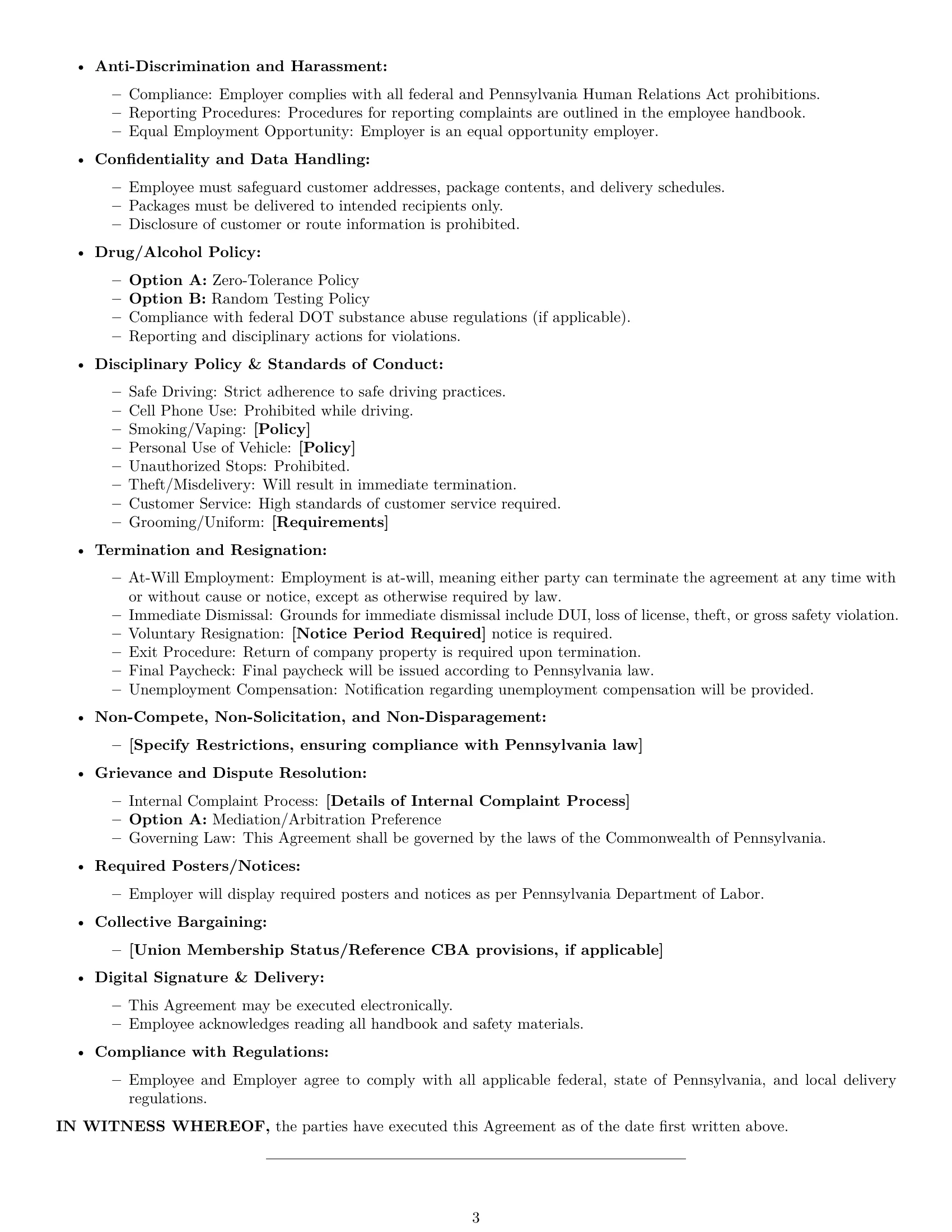 Preview page 3 of Free Pennsylvania delivery driver employment contract template