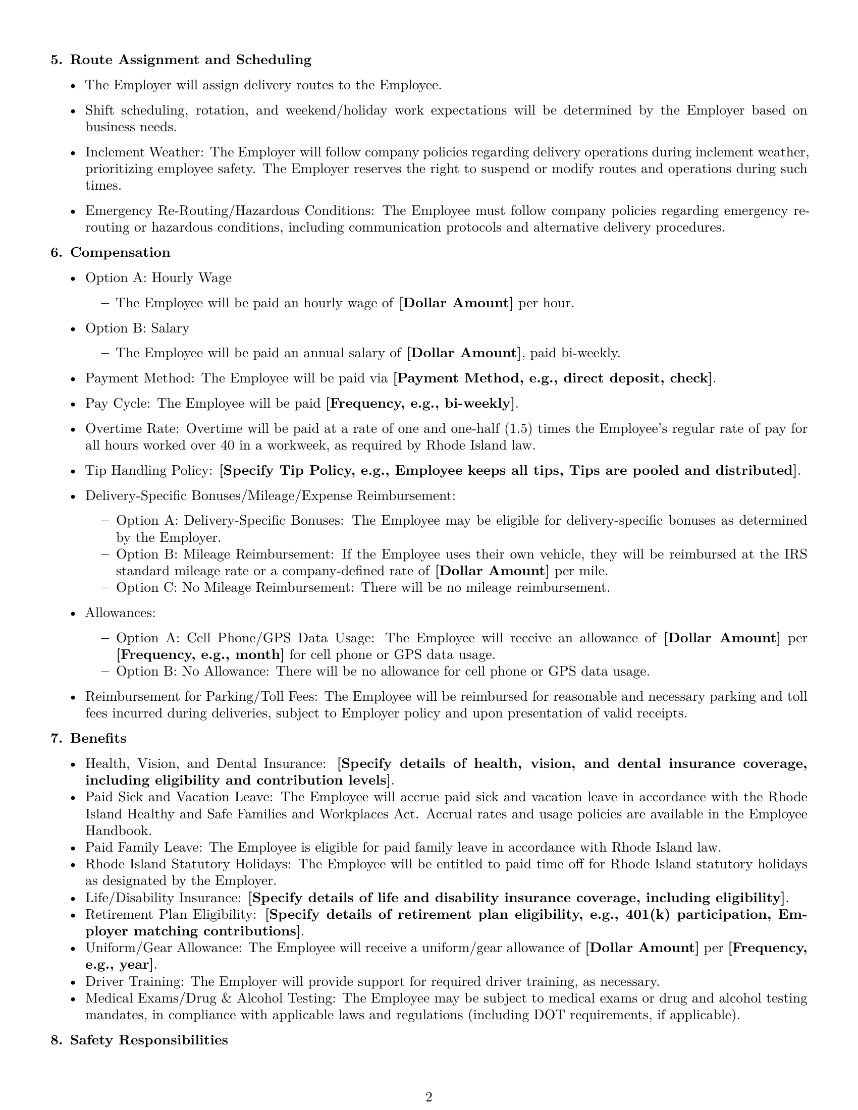 Preview page 2 of Free Rhode Island delivery driver employment contract template