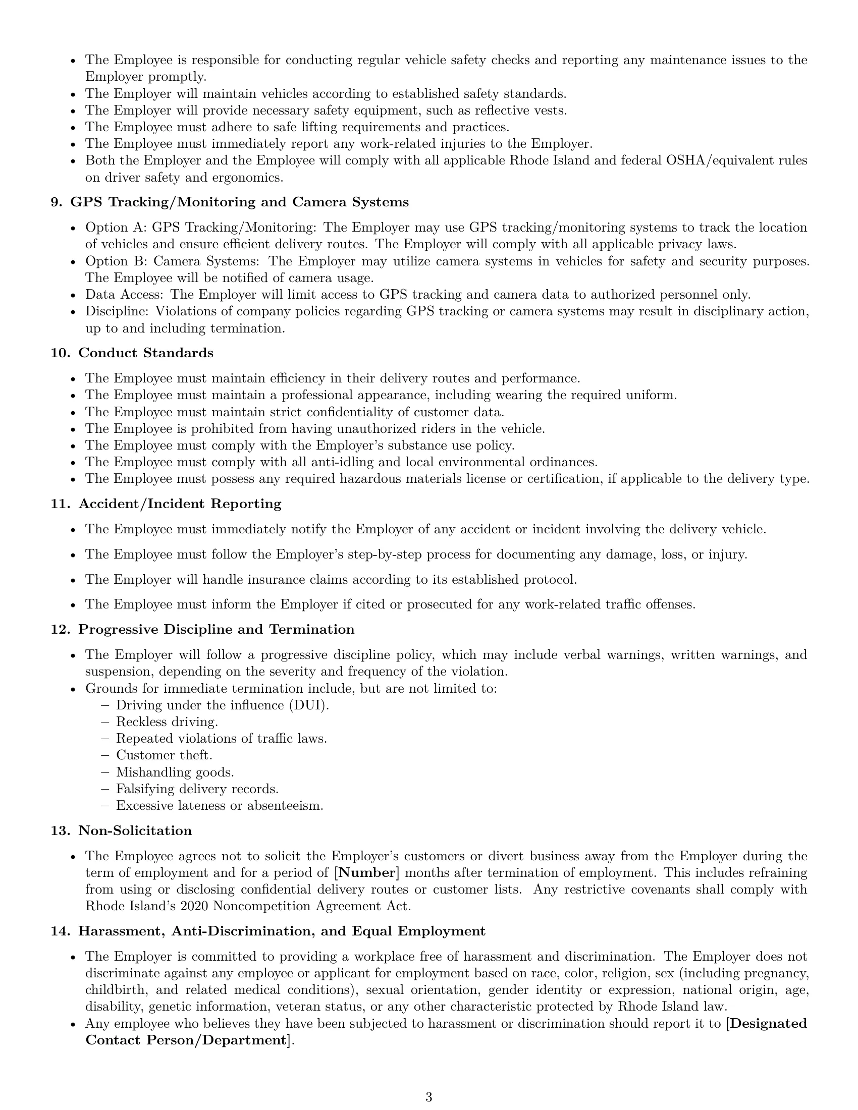 Preview page 3 of Free Rhode Island delivery driver employment contract template