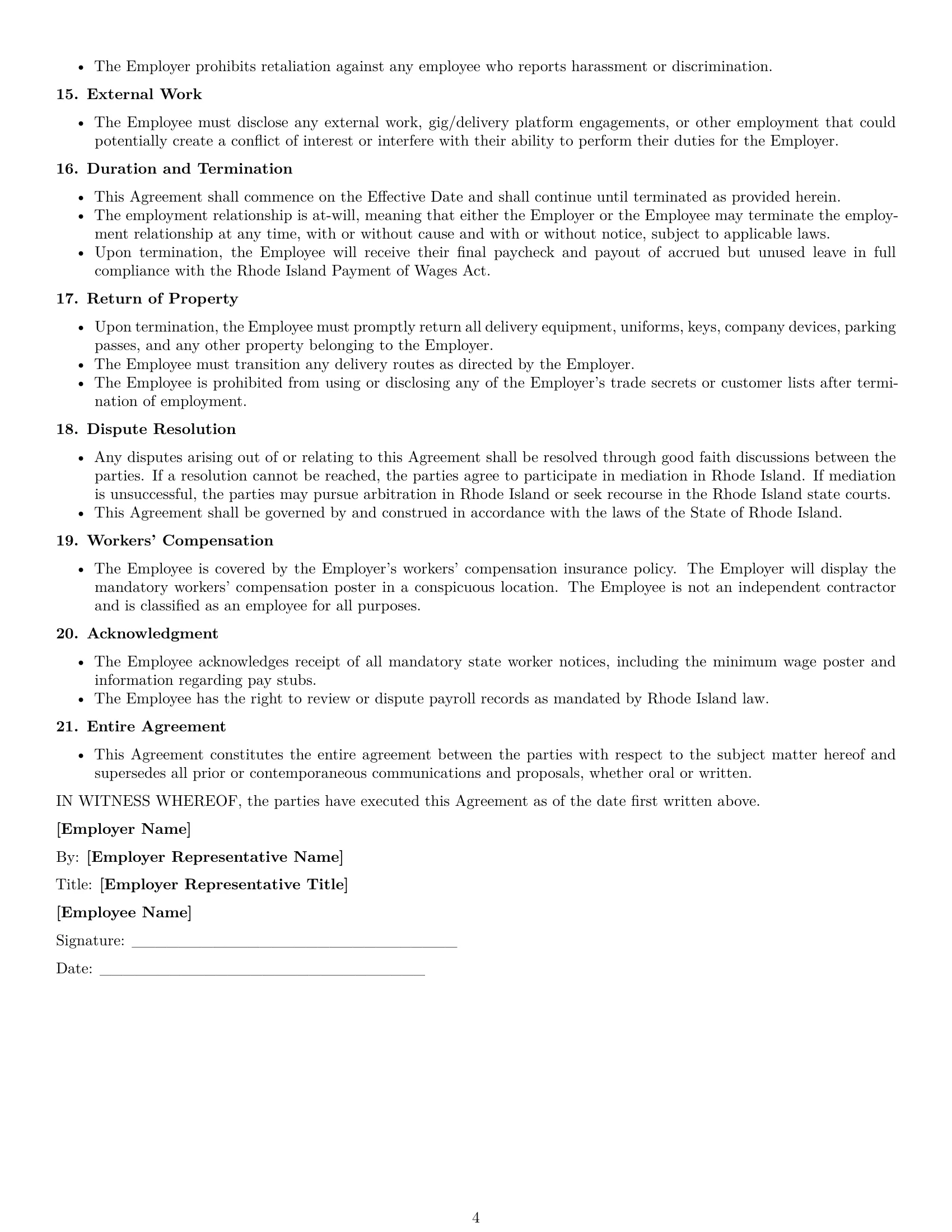 Preview page 4 of Free Rhode Island delivery driver employment contract template