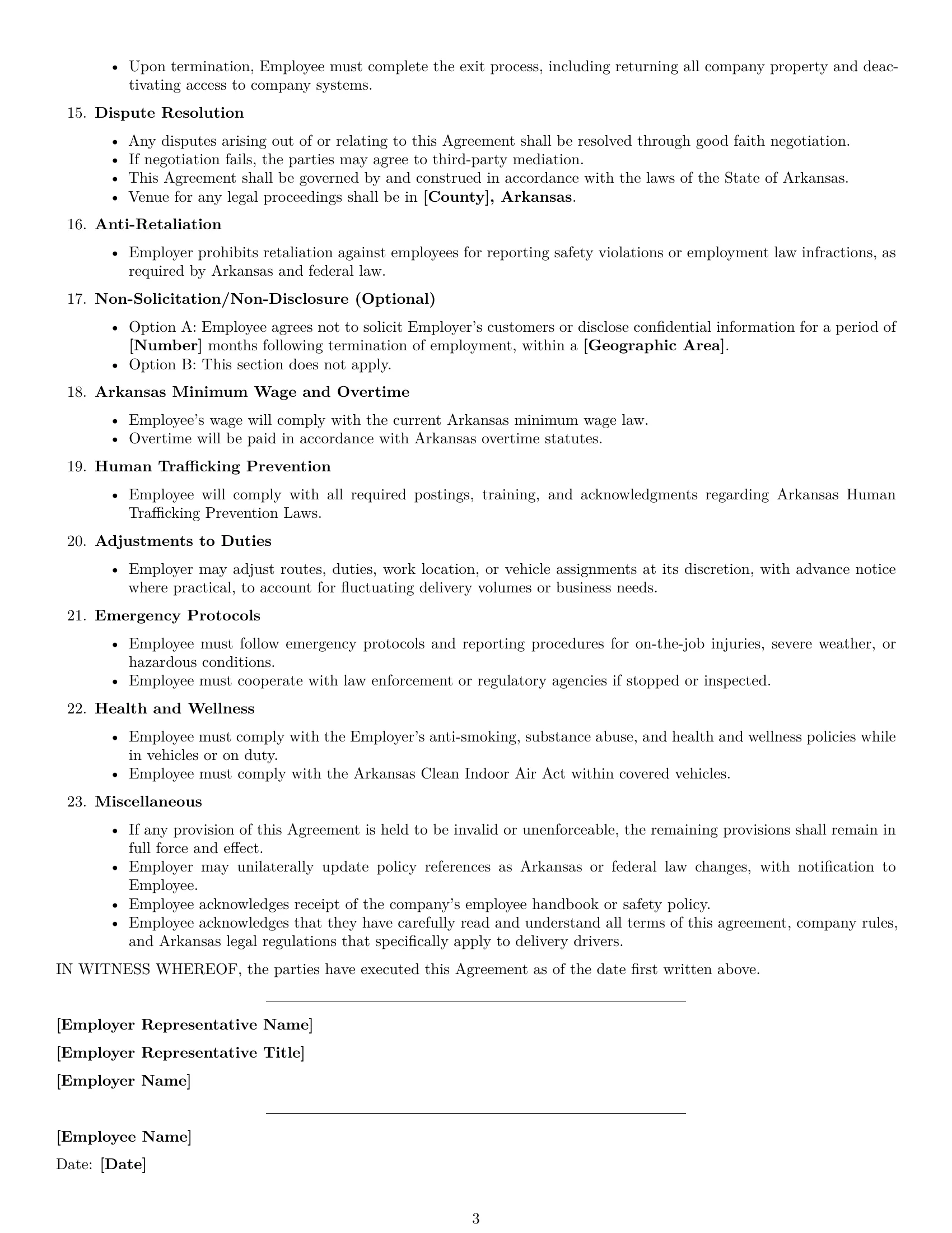 Preview page 3 of Free Arkansas delivery driver employment contract template