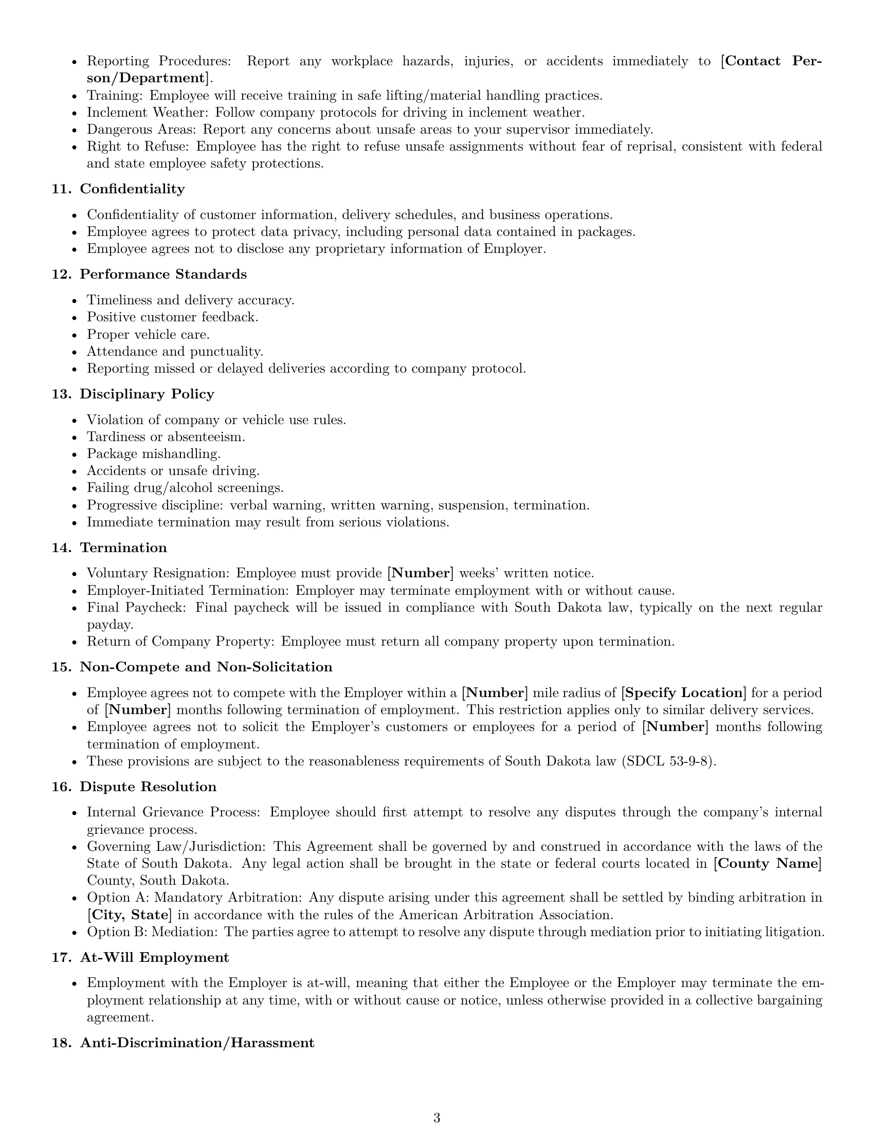Preview page 3 of Free South Dakota delivery driver employment contract template