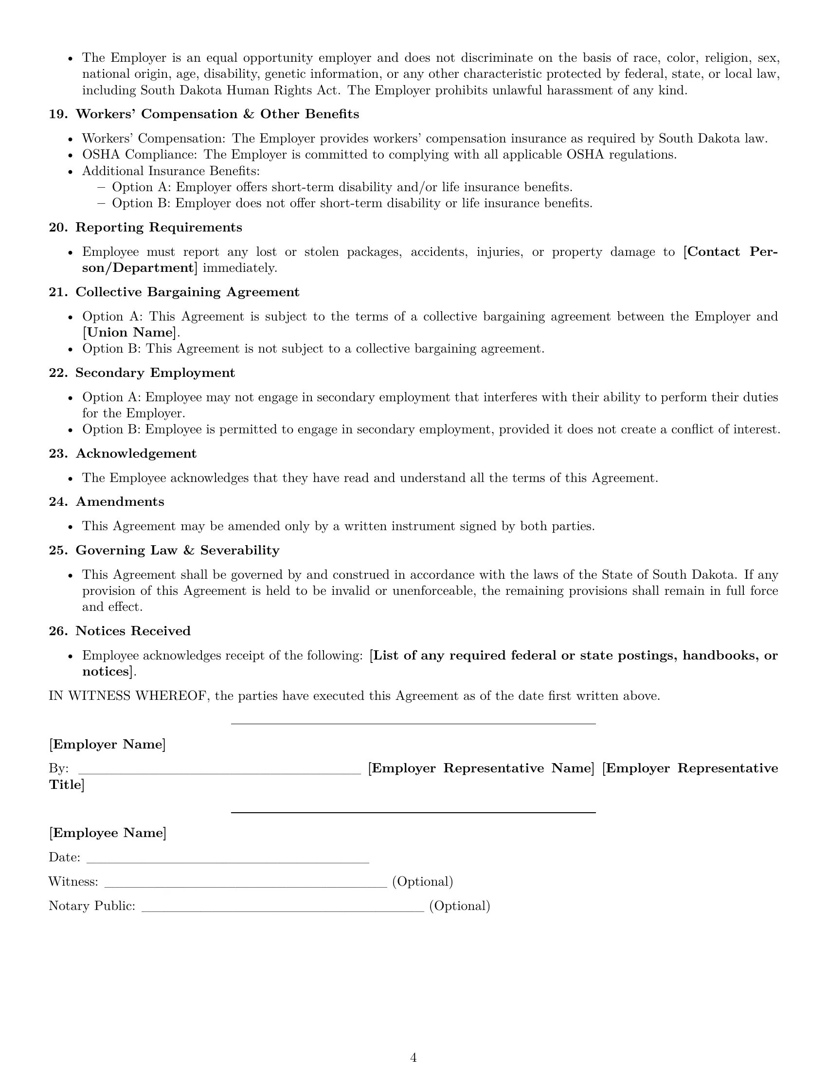 Preview page 4 of Free South Dakota delivery driver employment contract template
