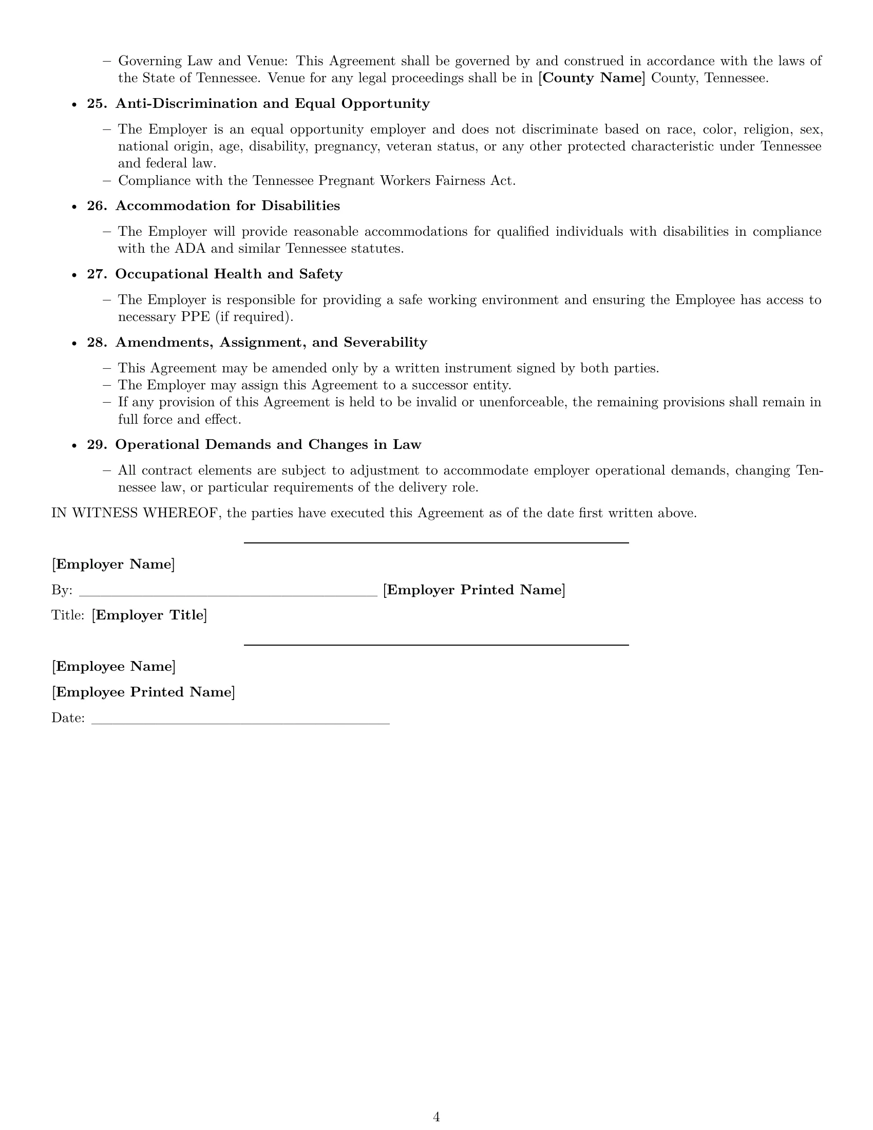Preview page 4 of Free Tennessee delivery driver employment contract template