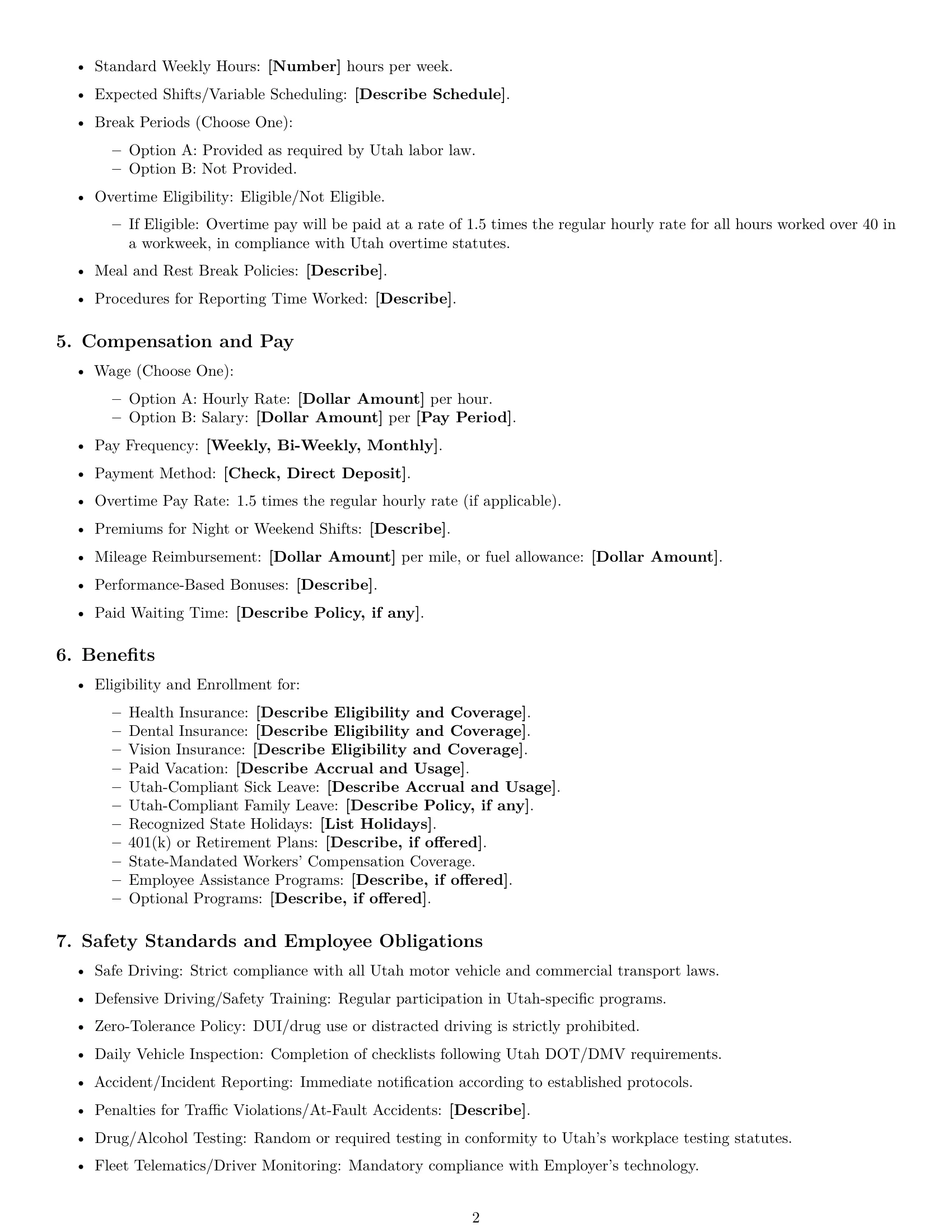 Preview page 2 of Free Utah delivery driver employment contract template