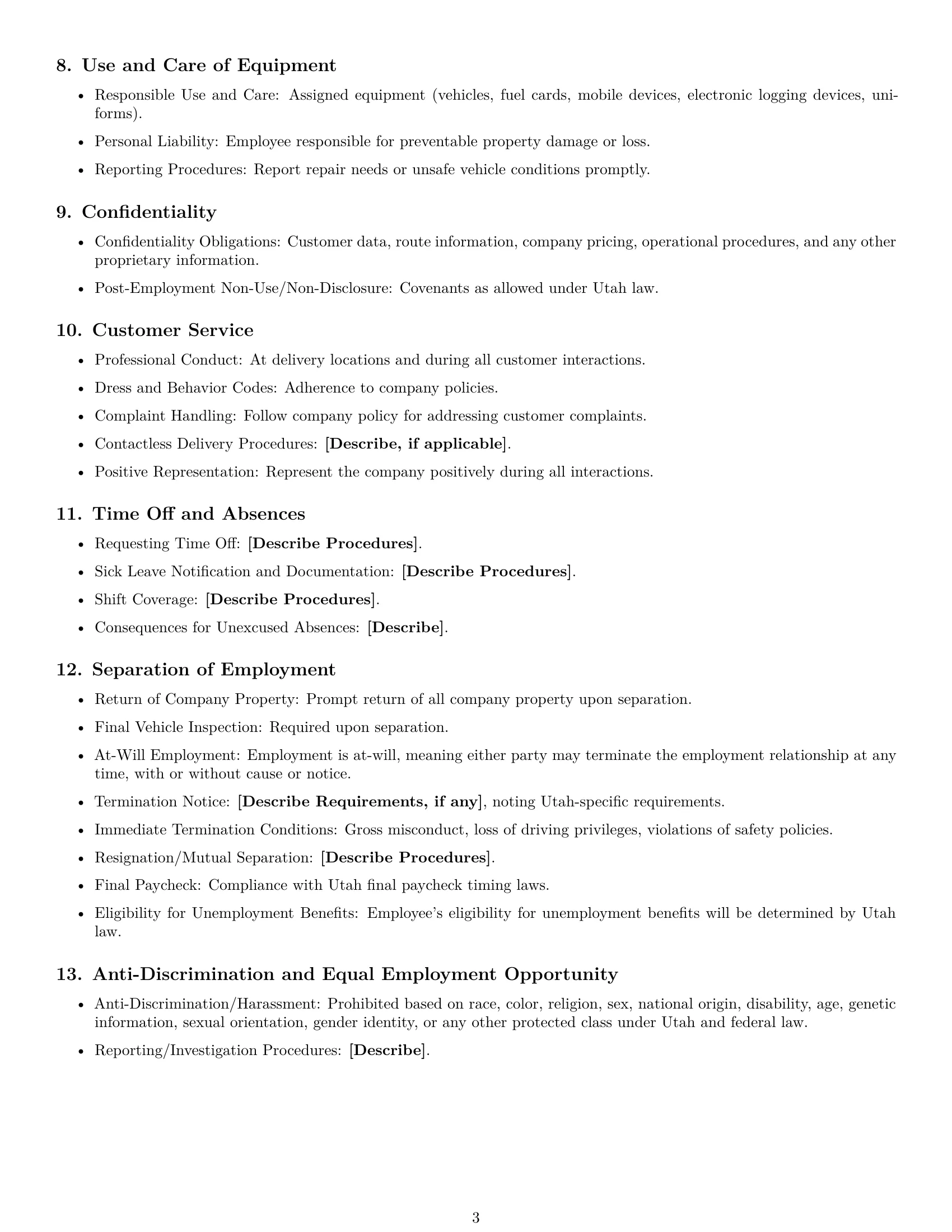Preview page 3 of Free Utah delivery driver employment contract template
