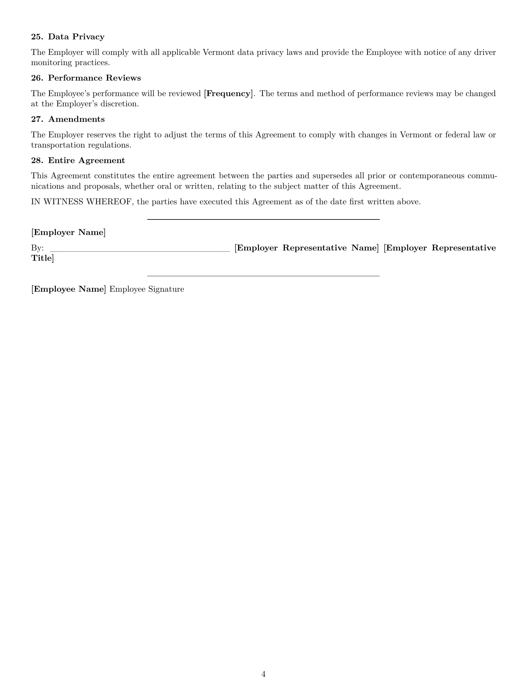 Preview page 4 of Free Vermont delivery driver employment contract template