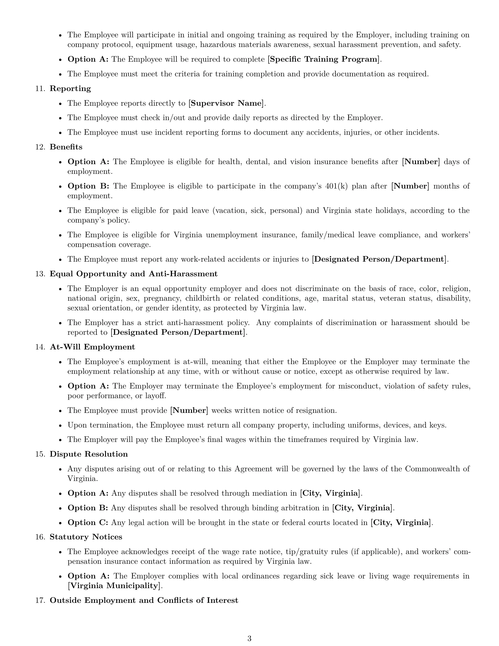 Preview page 3 of Free Virginia delivery driver employment contract template