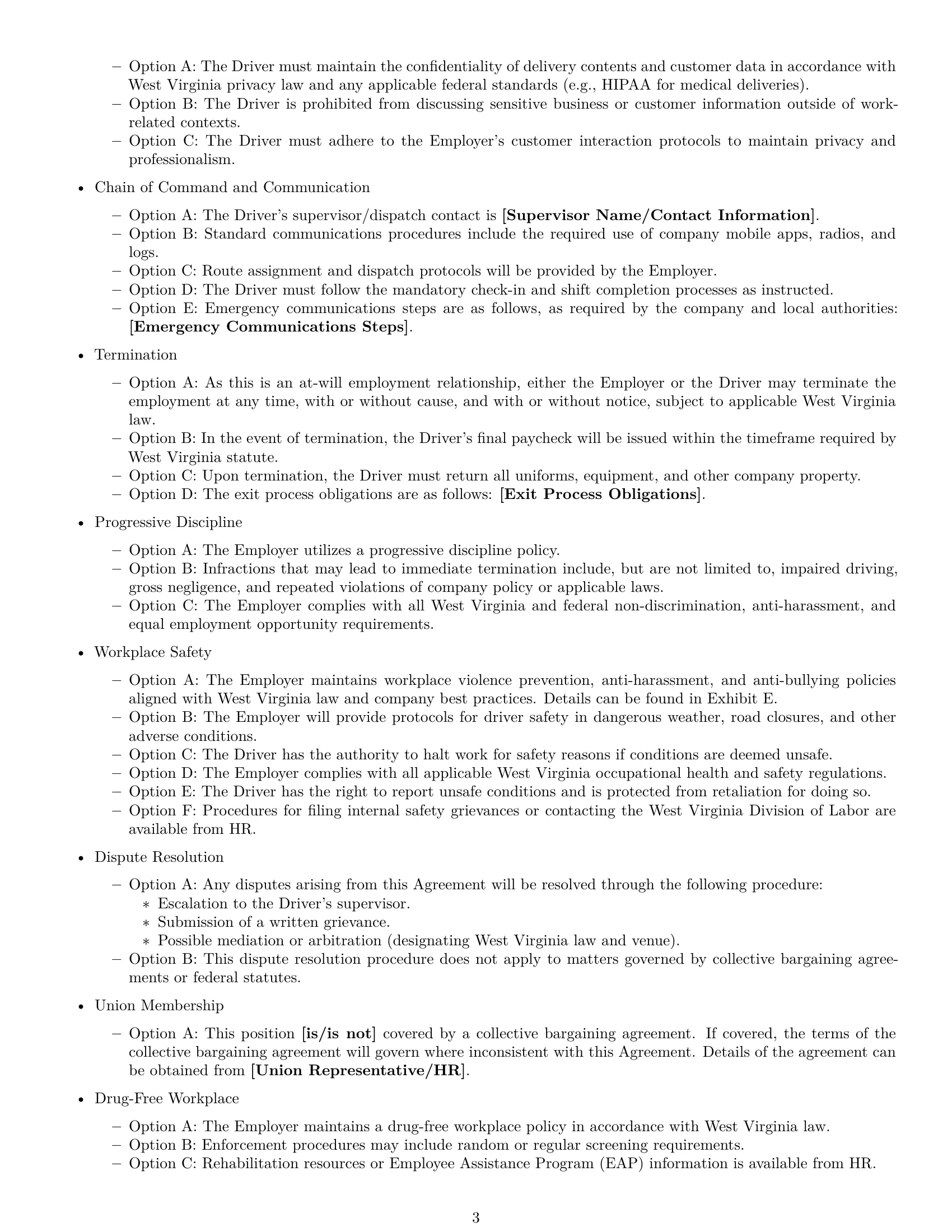 Preview page 3 of Free West Virginia delivery driver employment contract template