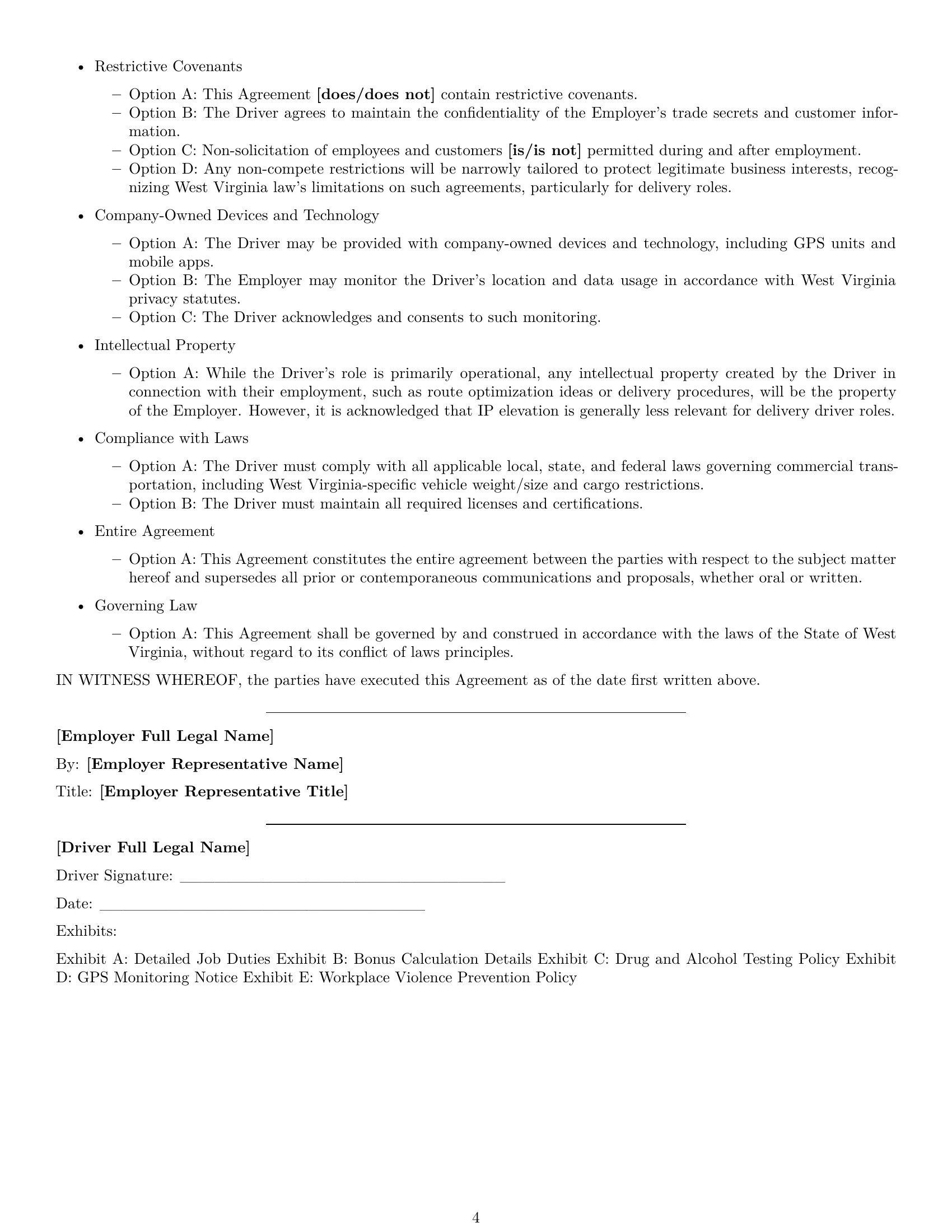 Preview page 4 of Free West Virginia delivery driver employment contract template