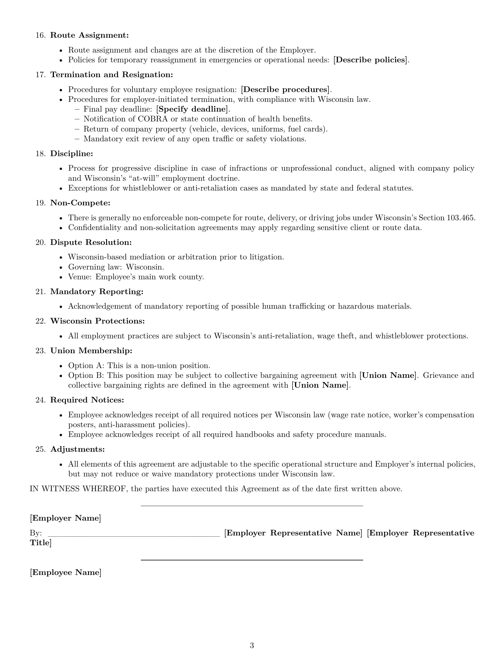 Preview page 3 of Free Wisconsin delivery driver employment contract template