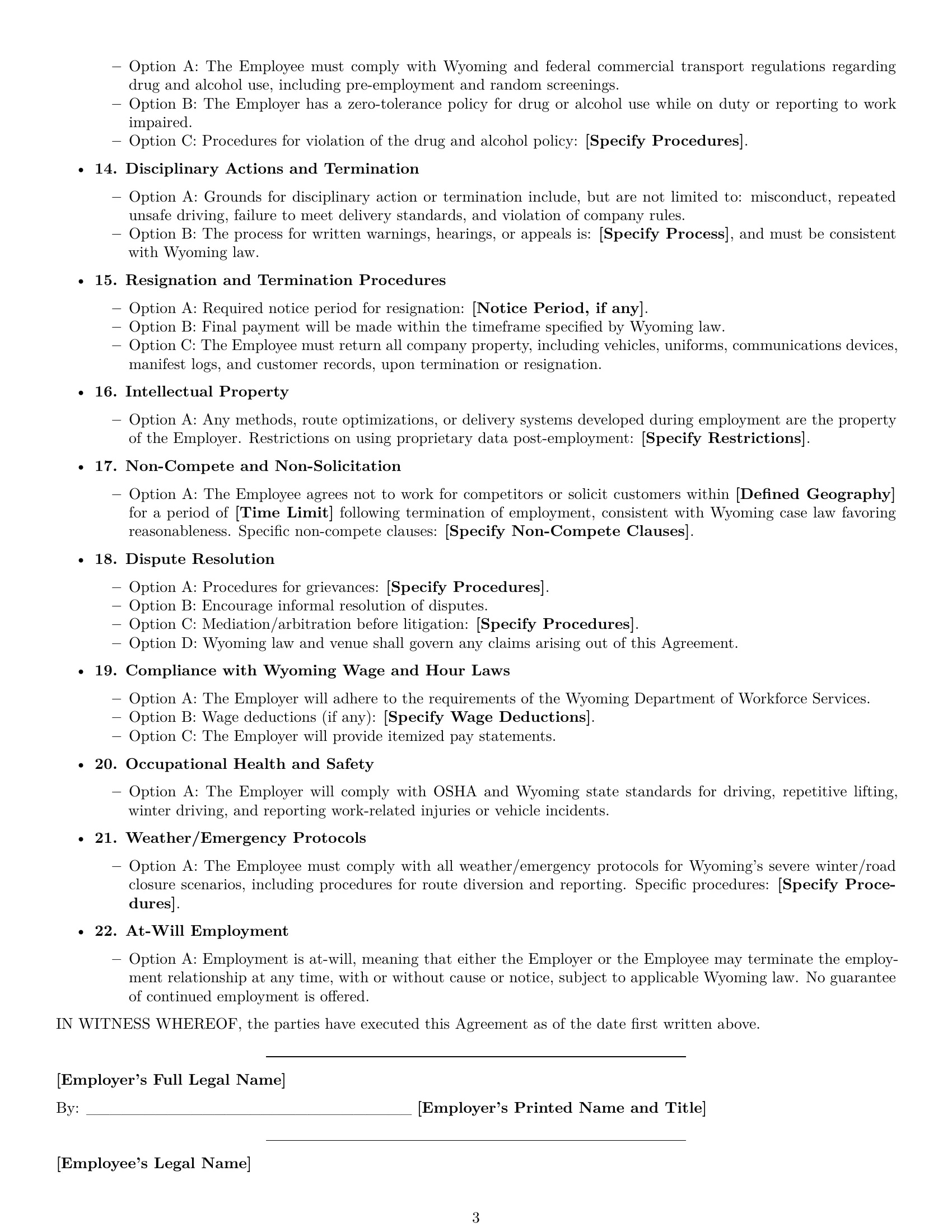 Preview page 3 of Free Wyoming delivery driver employment contract template