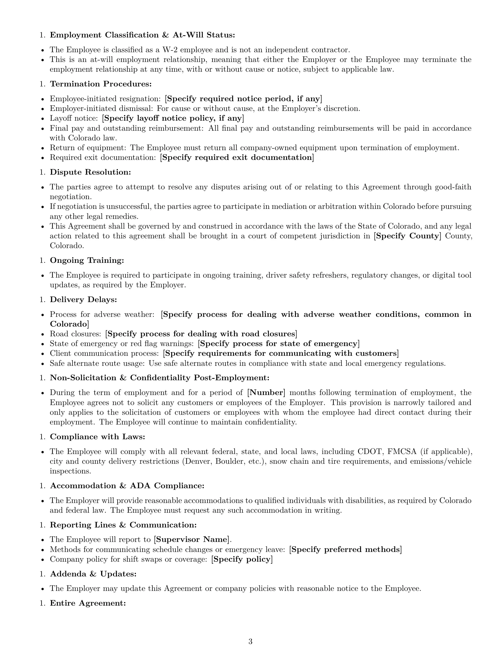 Preview page 3 of Free Colorado delivery driver employment contract template