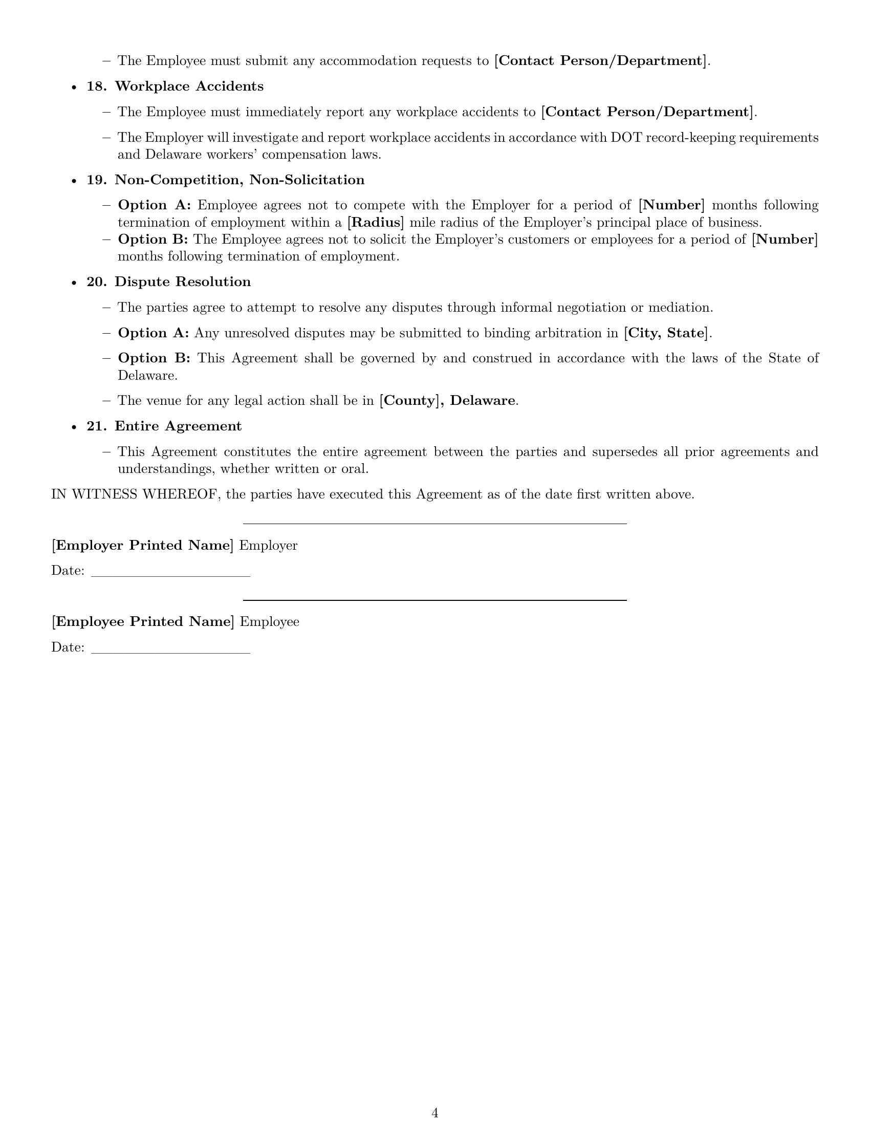 Preview page 4 of Free Delaware delivery driver employment contract template