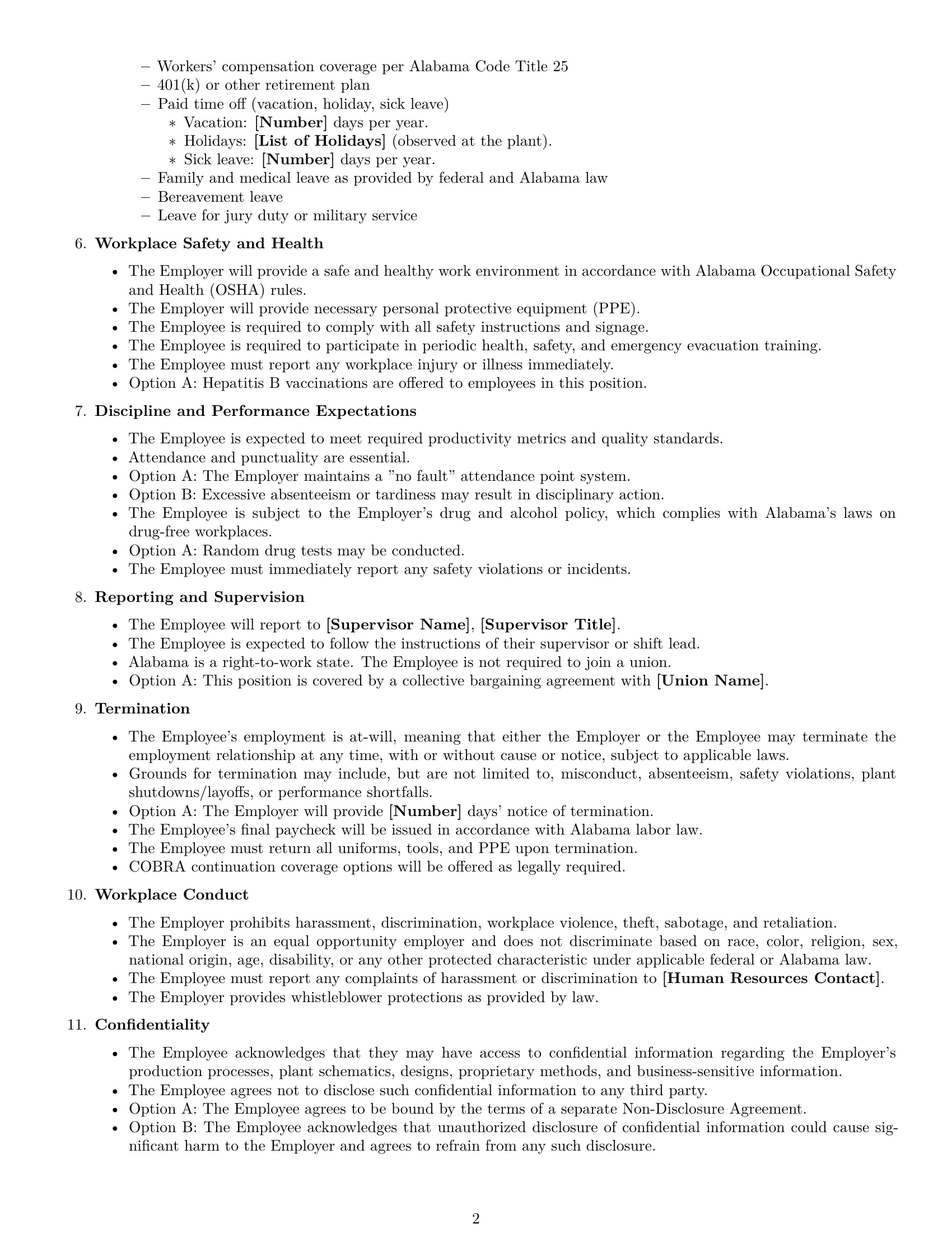 Preview page 2 of Free Alabama production worker employment contract template