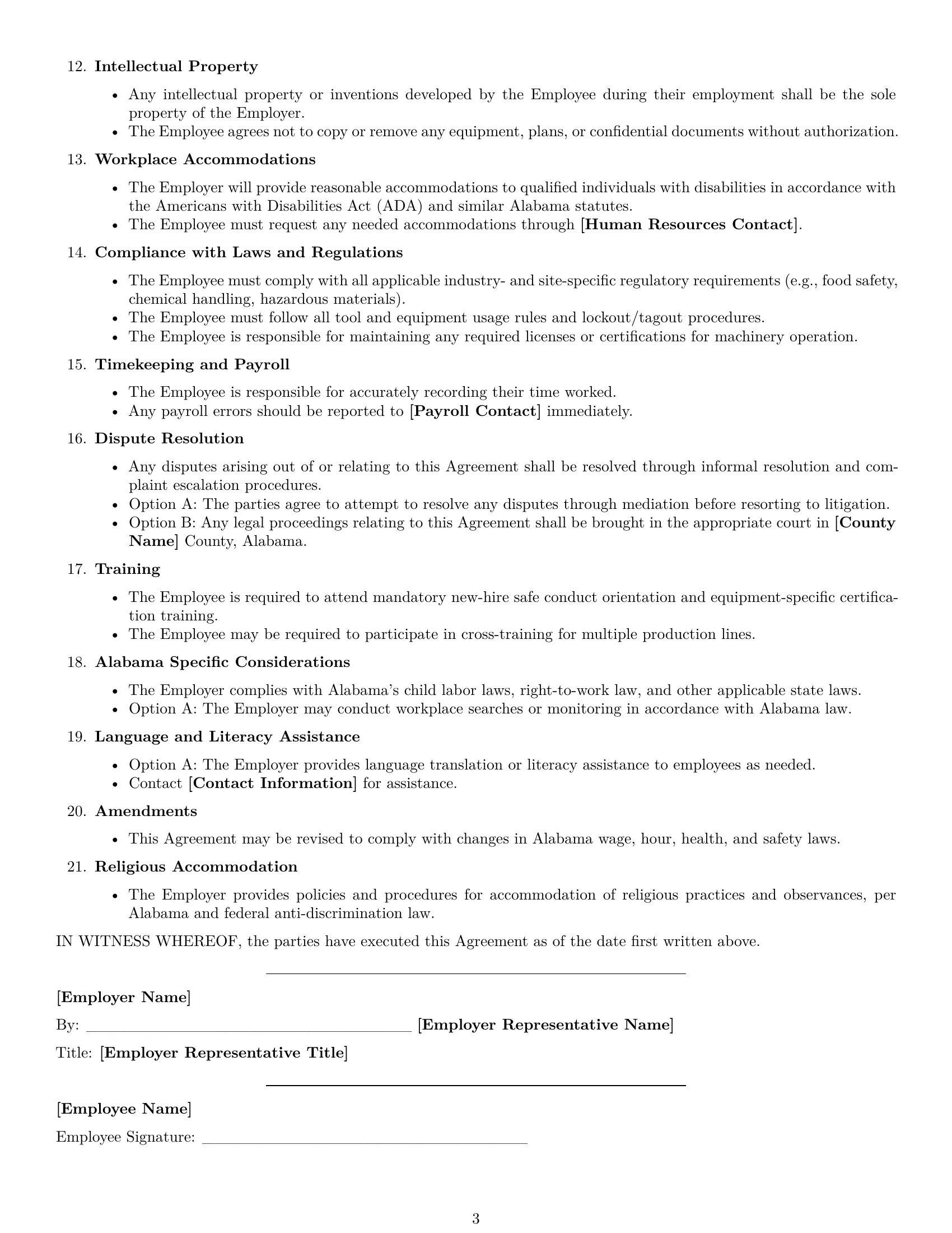 Preview page 3 of Free Alabama production worker employment contract template