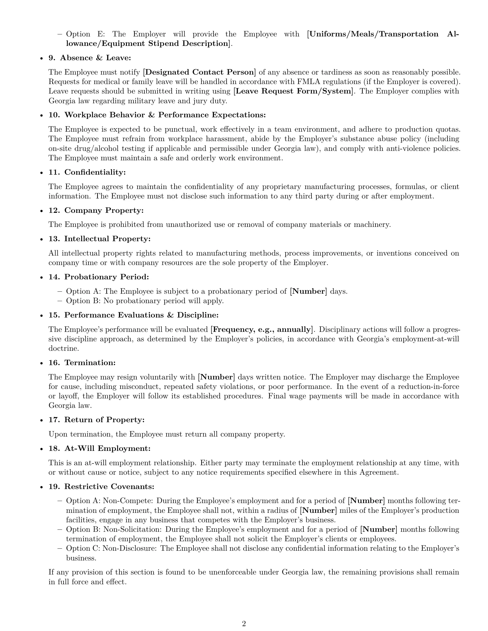Preview page 2 of Free Georgia production worker employment contract template