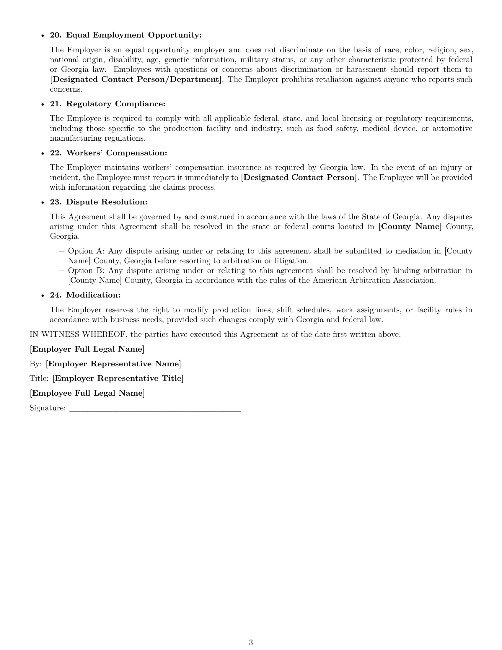 Preview page 3 of Free Georgia production worker employment contract template