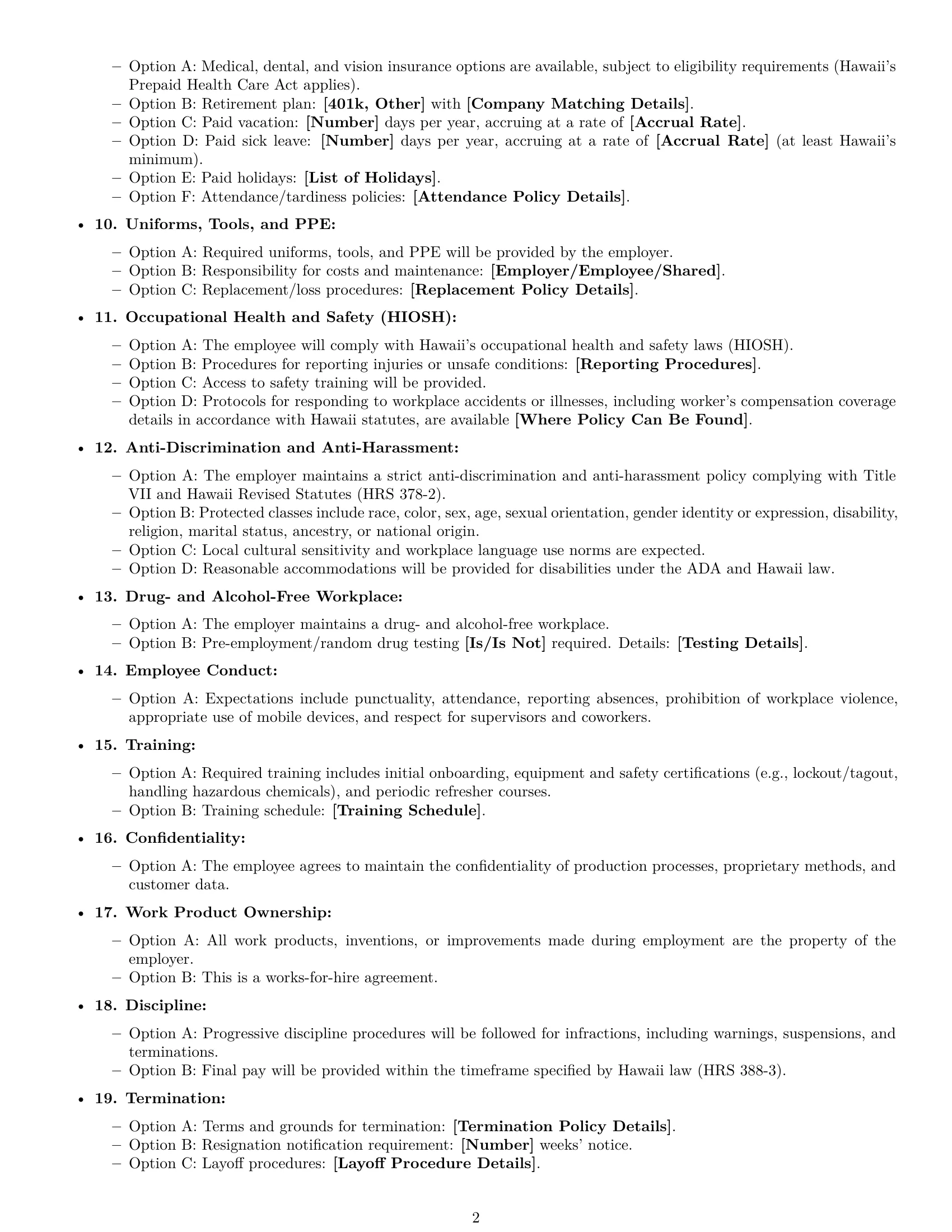 Preview page 2 of Free Hawaii production worker employment contract template