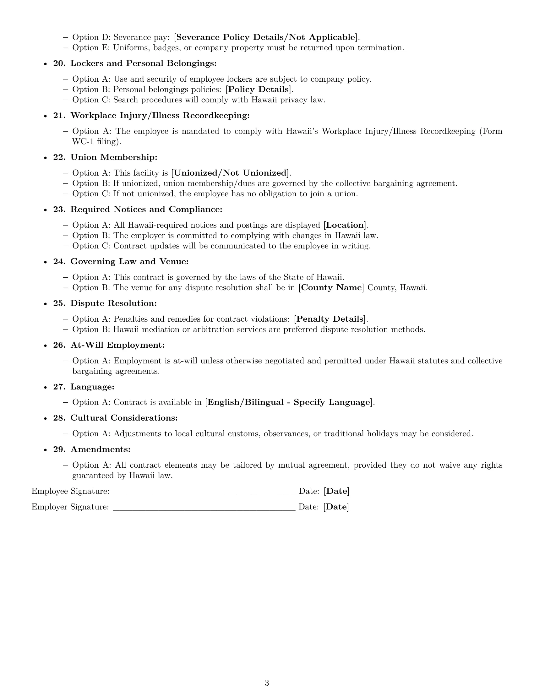Preview page 3 of Free Hawaii production worker employment contract template