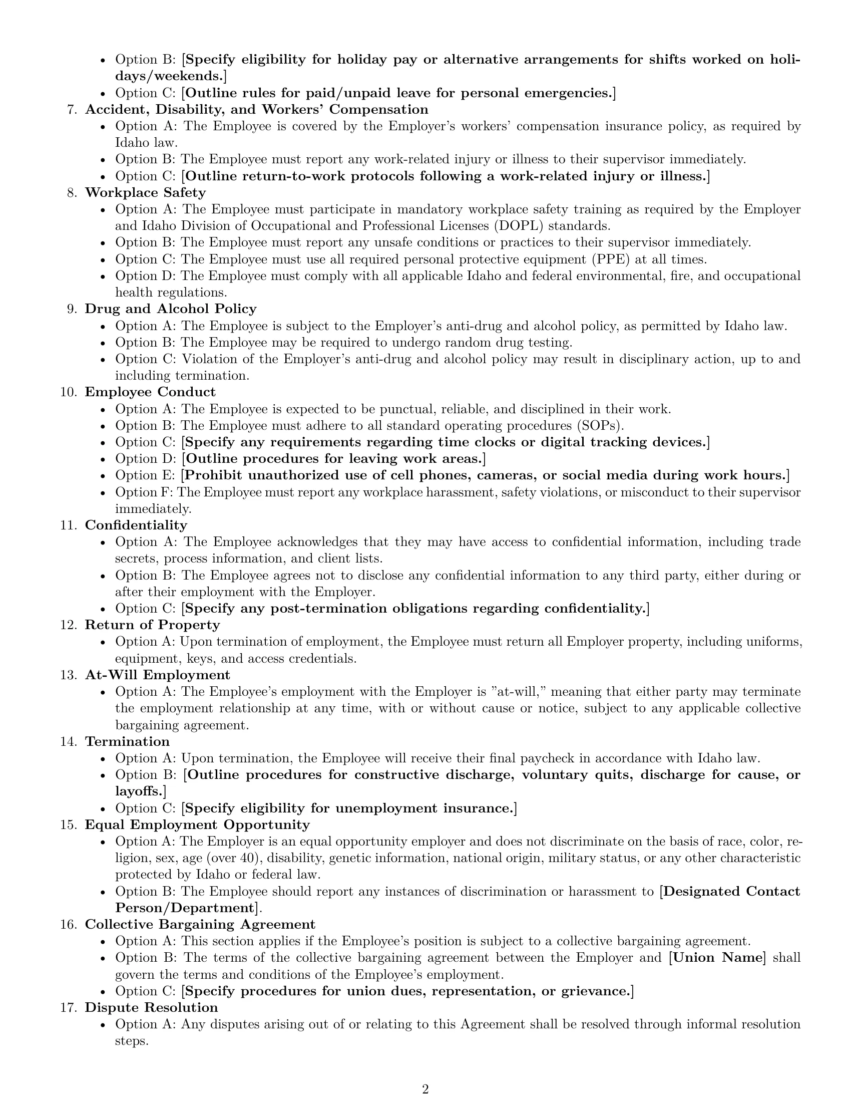 Preview page 2 of Free Idaho production worker employment contract template